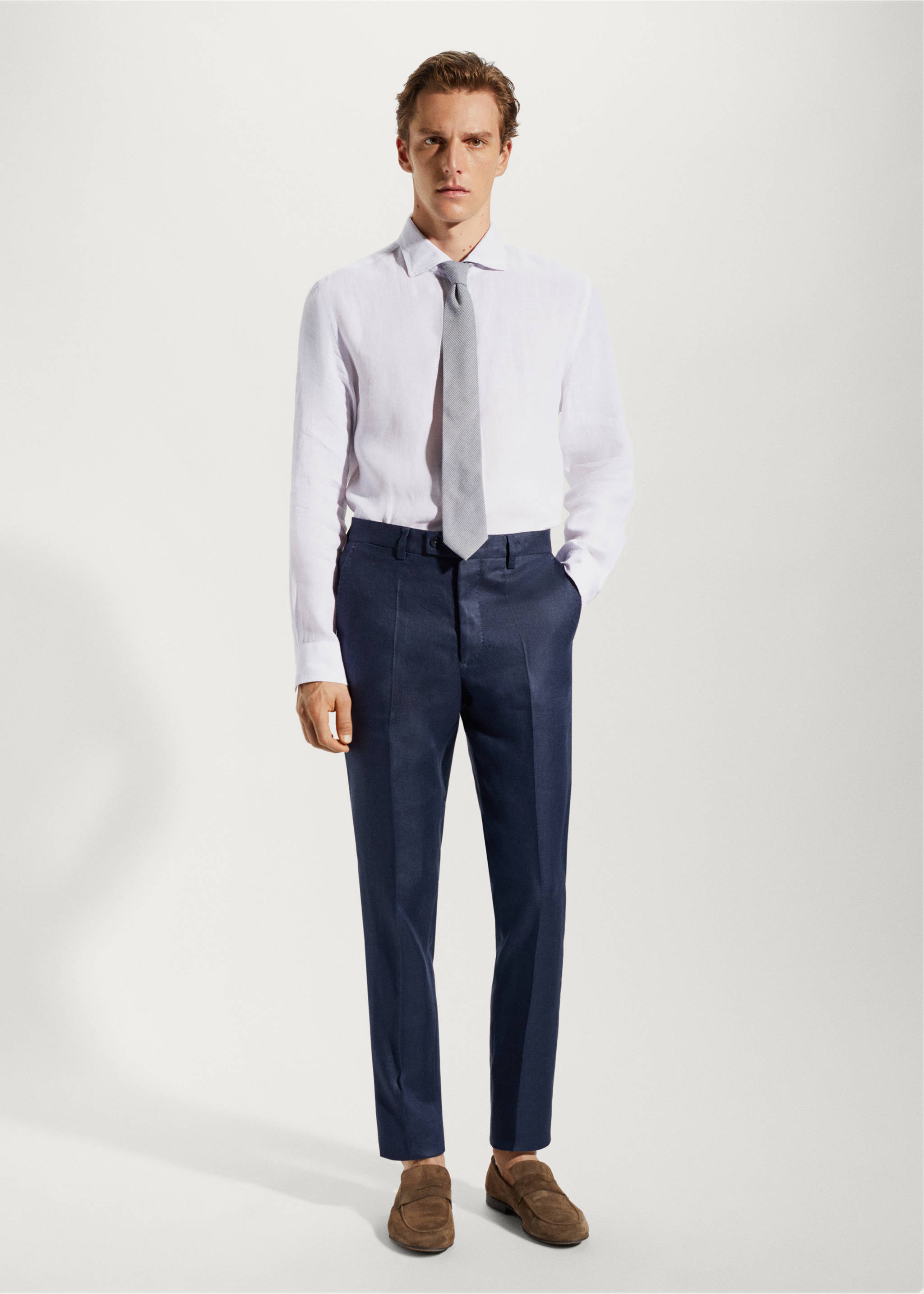100% linen suit trousers - General plane, Navy. Ref: 57010554-00.