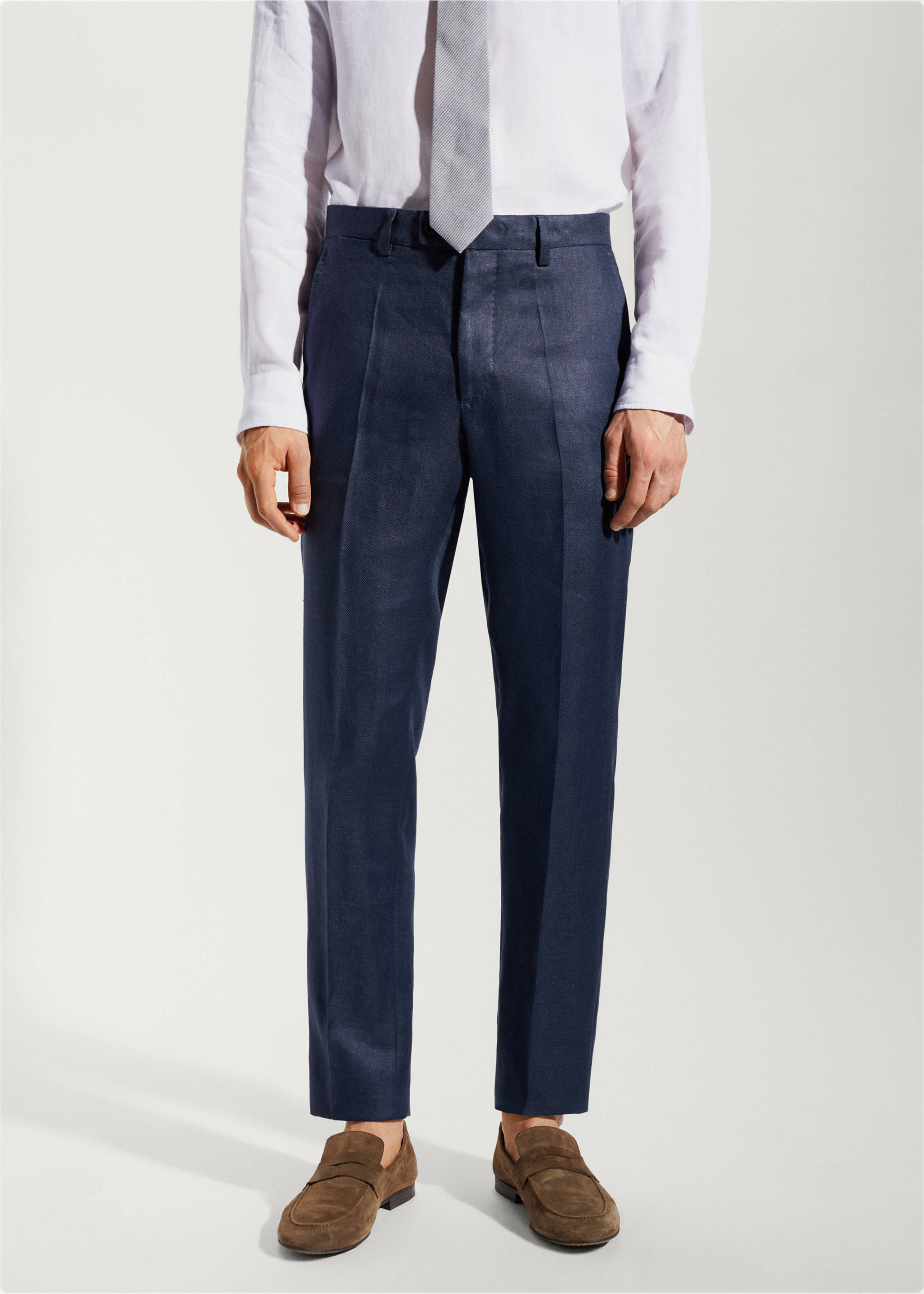 100% linen suit trousers - Medium plane, Navy. Ref: 57010554-00.