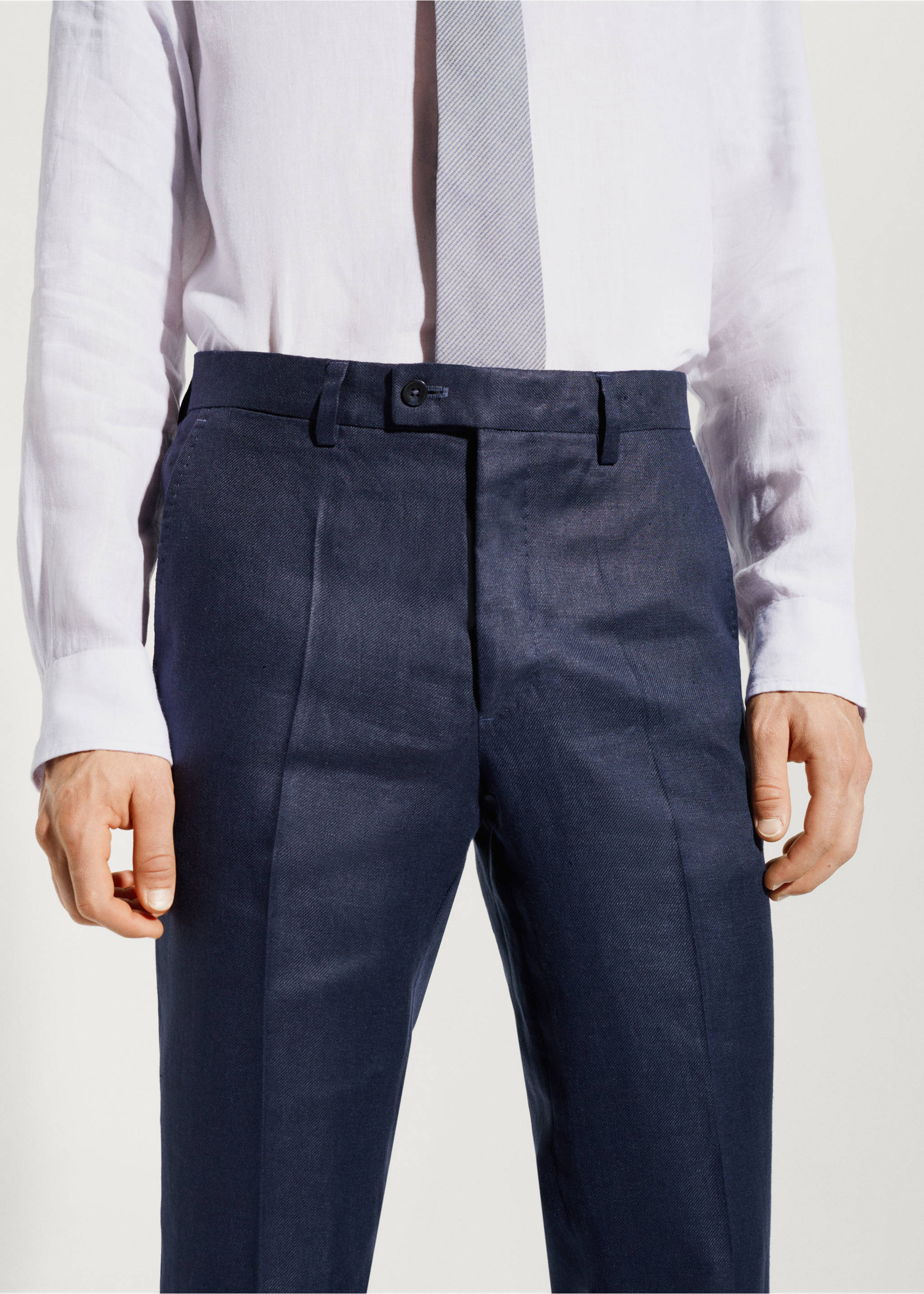 100% linen suit trousers - Details of the article 1, Navy. Ref: 57010554-00.