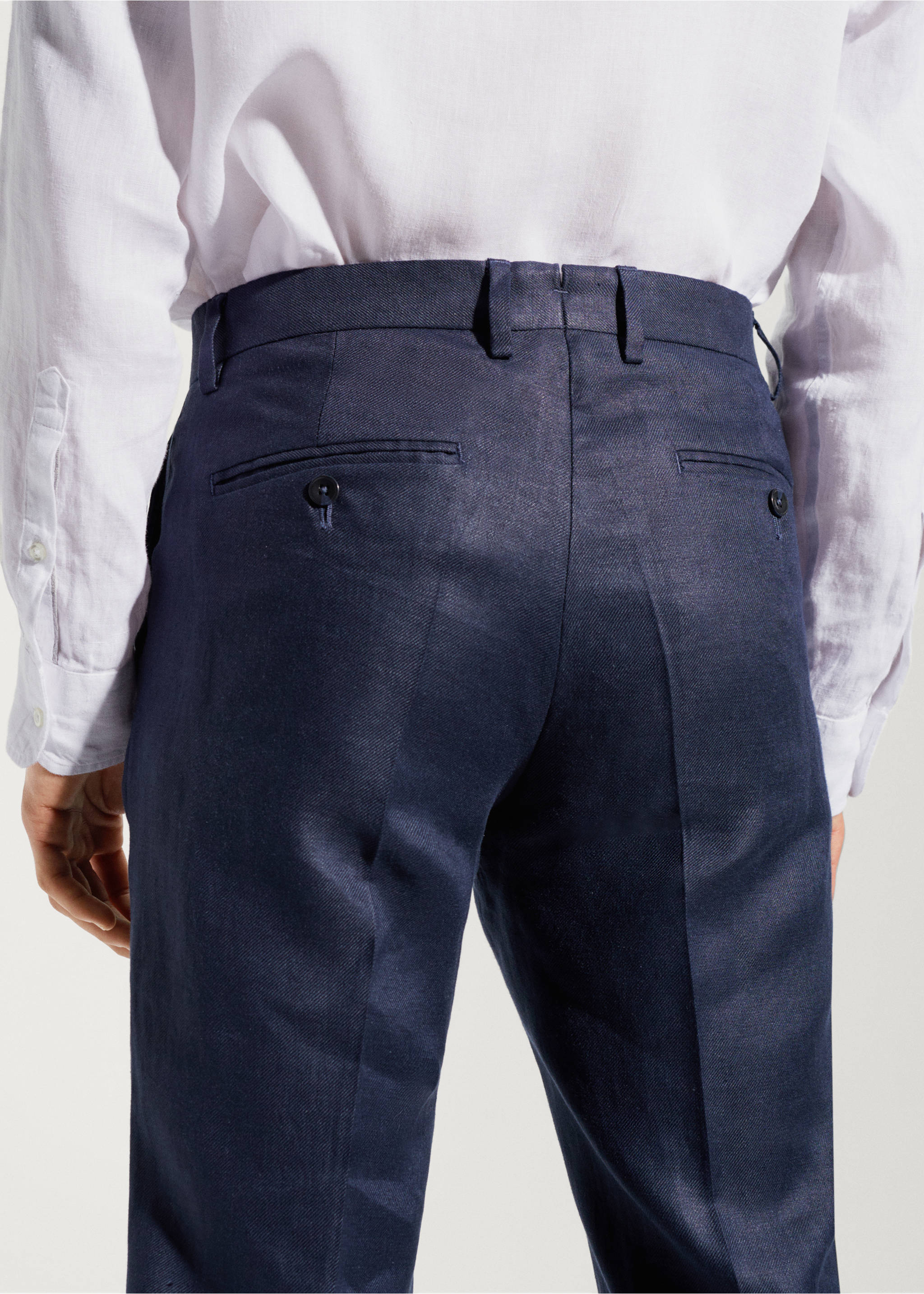 100% linen suit trousers - Details of the article 6, Navy. Ref: 57010554-00.
