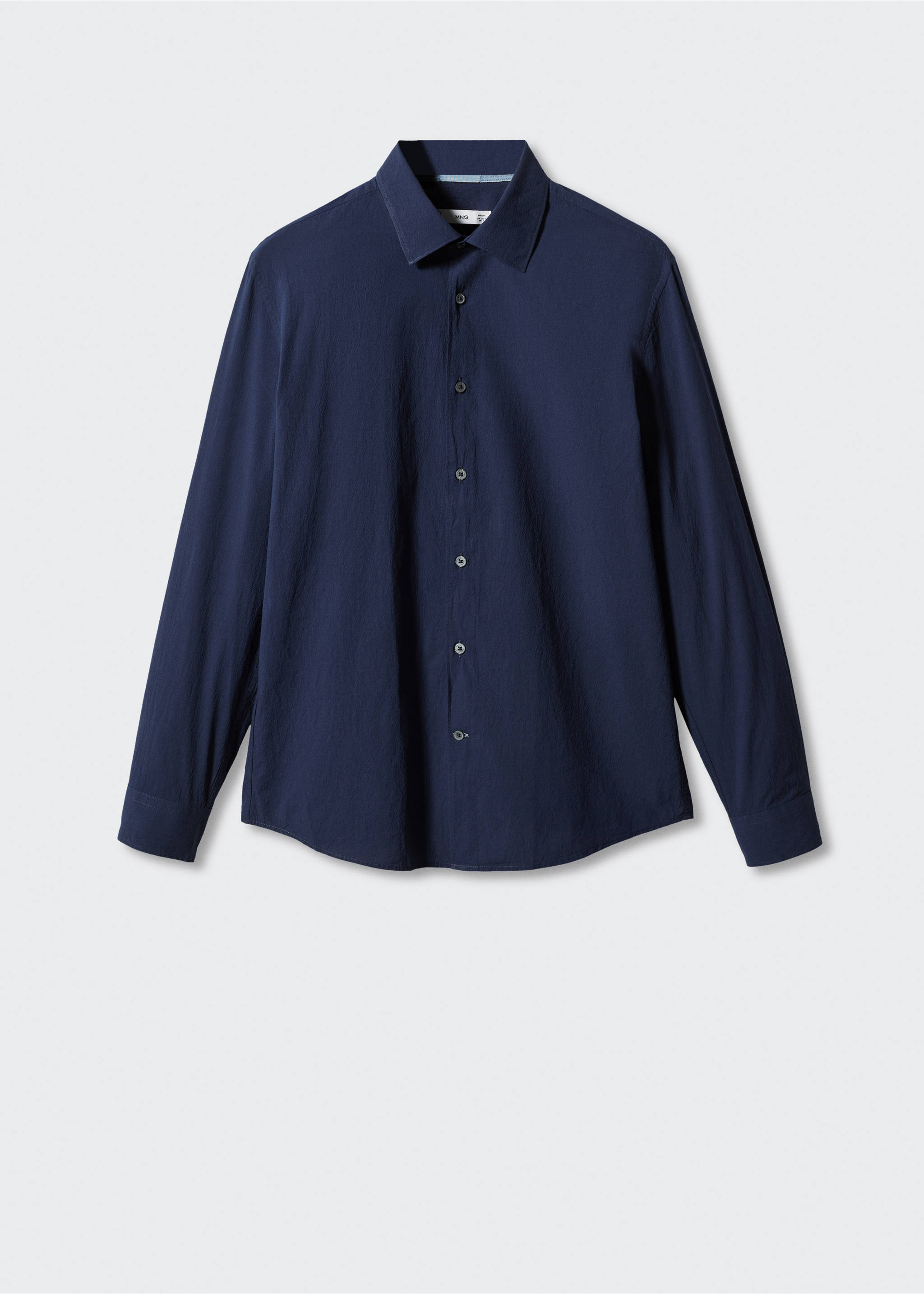 Slim-fit cotton seersucker shirt - Article without model, Indigo Blue. Ref: 57010584-00.