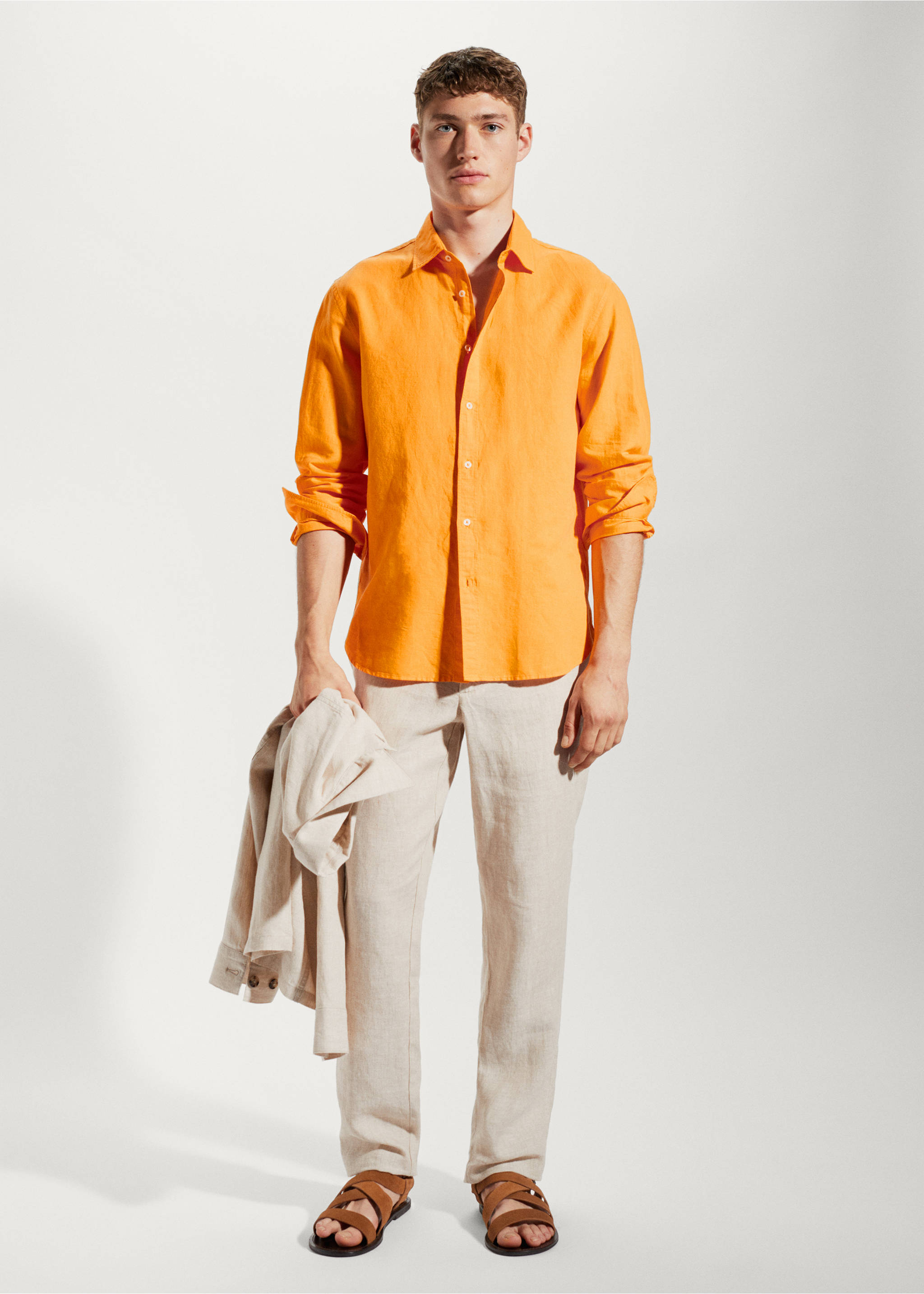Regular-fit linen cotton shirt - General plane, Orange. Ref: 57010609-00.