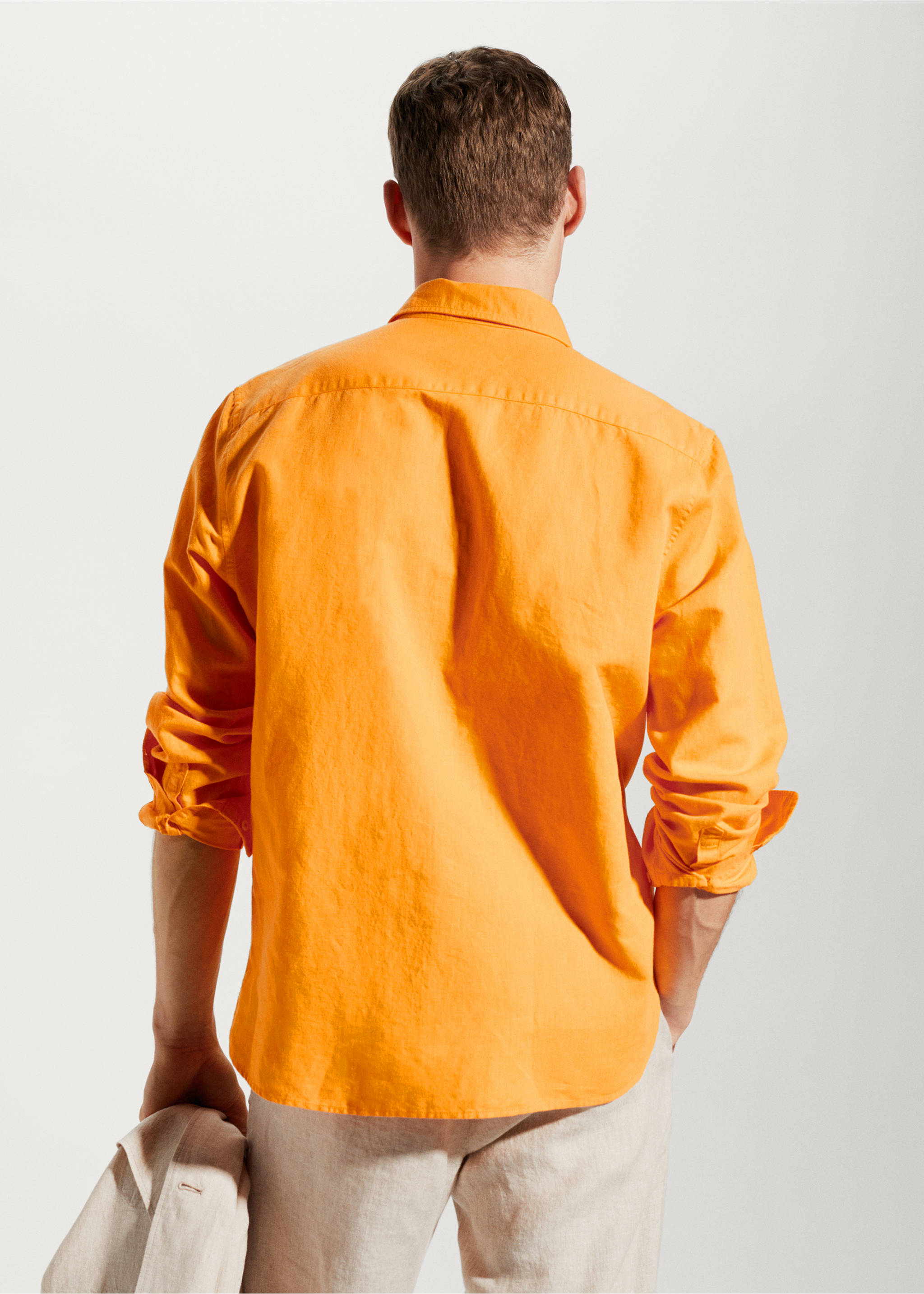 Regular-fit linen cotton shirt - Reverse of the article, Orange. Ref: 57010609-00.