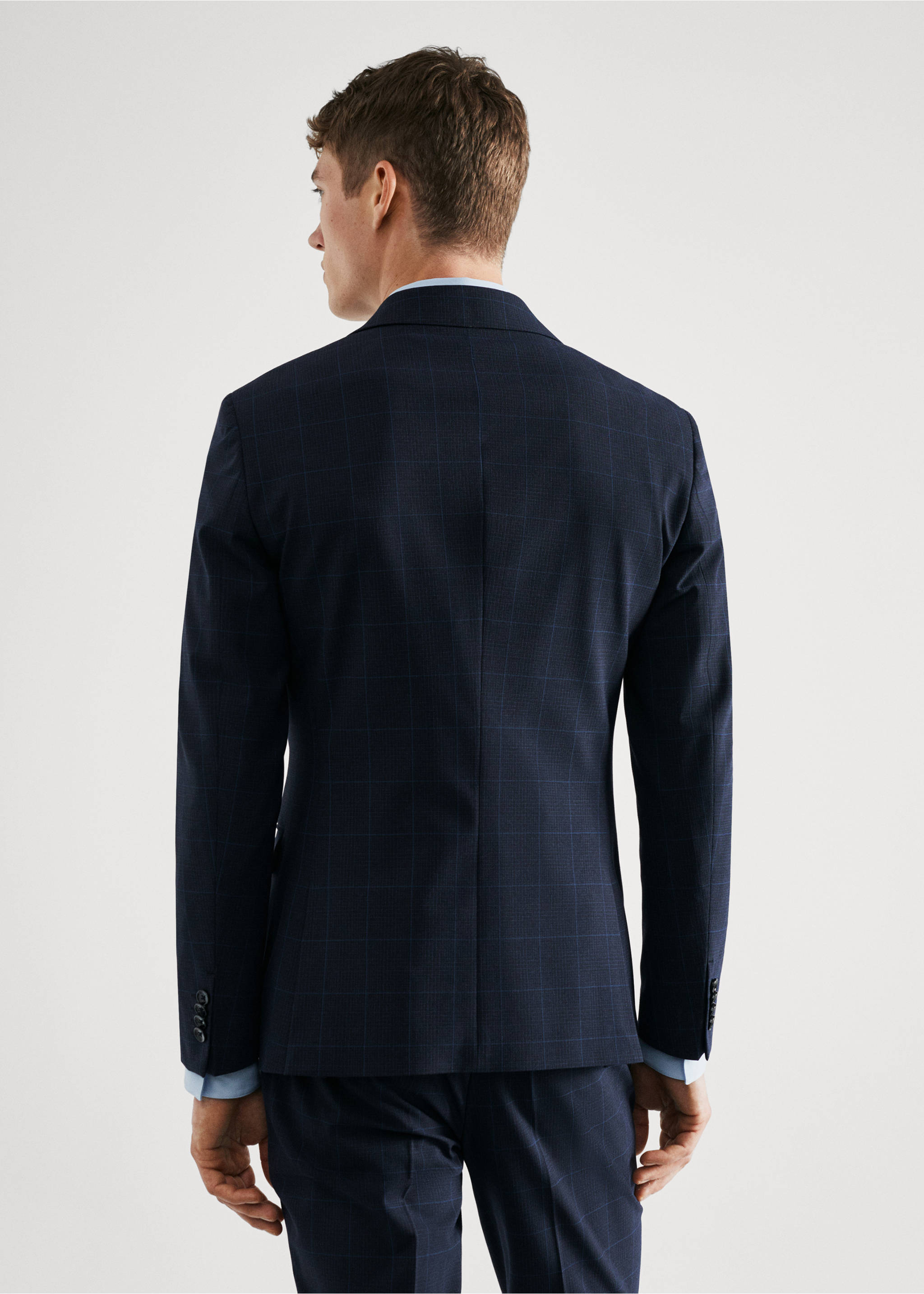 Veste costume carreaux super slim-fit - Verso de l’article, Bleu marine foncé. Ref: 57010666-00.