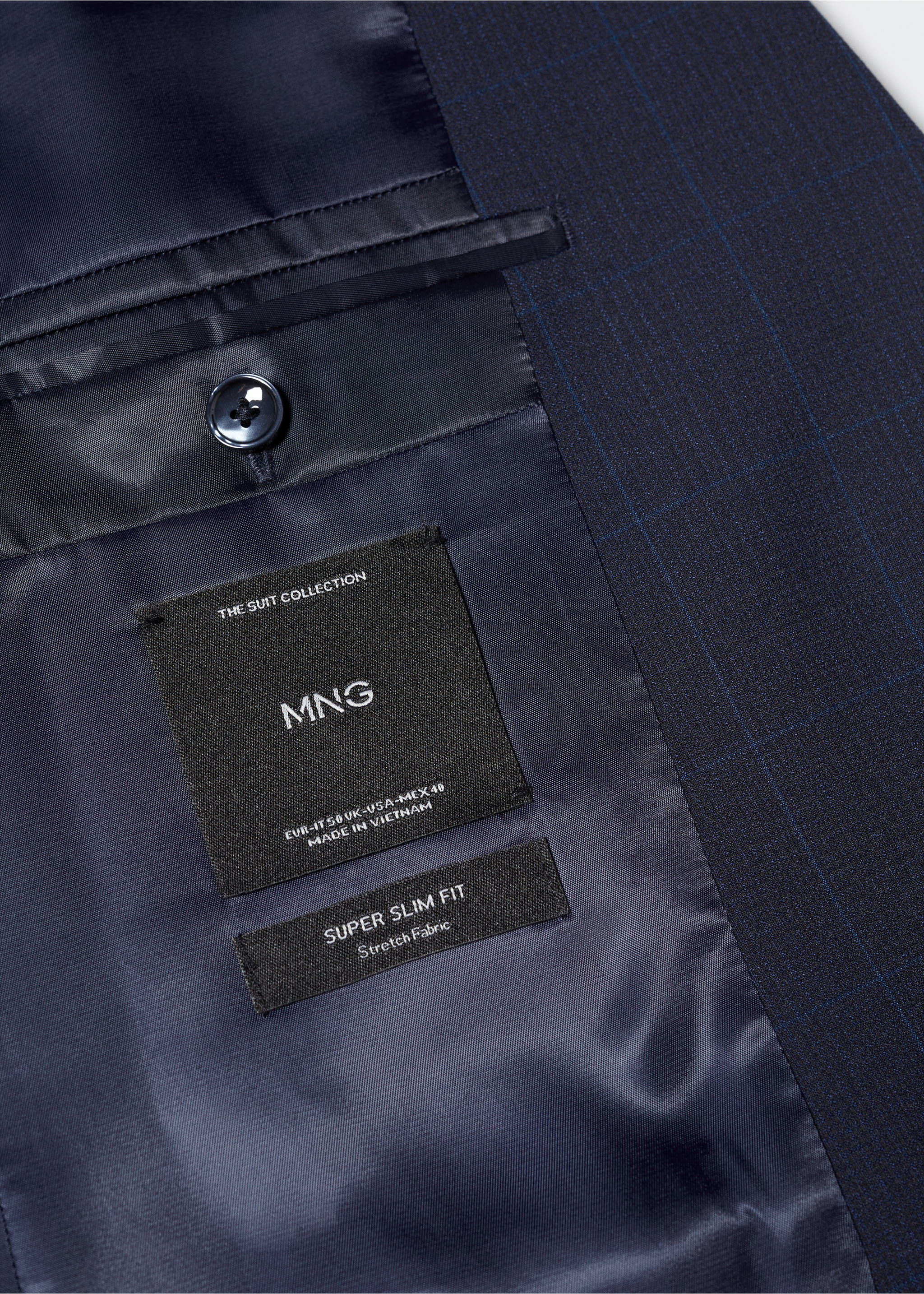 Veste costume carreaux super slim-fit - Détail de l'article 8, Bleu marine foncé. Ref: 57010666-00.