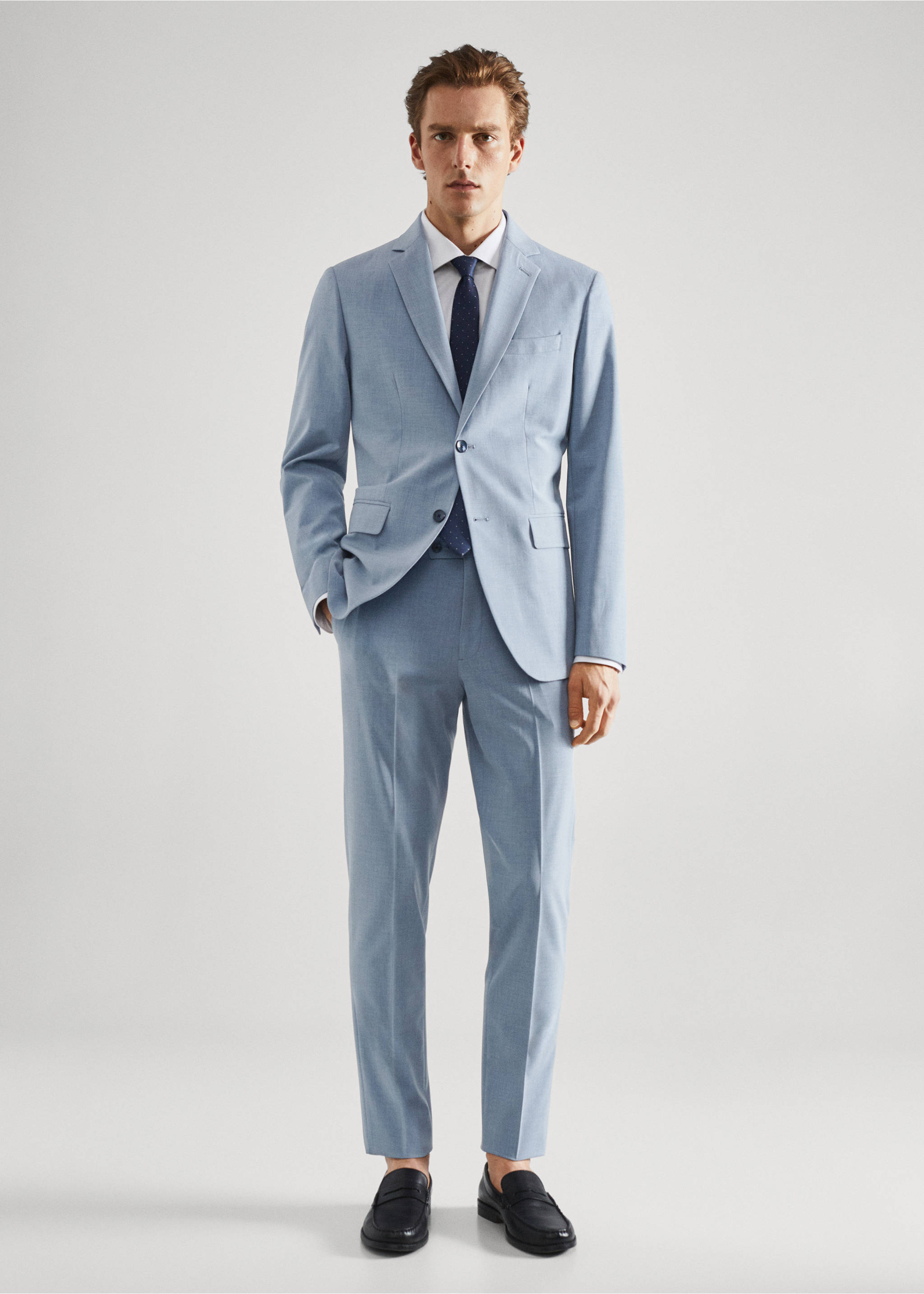 Stretch-fabric slim-fit suit trousers - General plane, Sky Blue. Ref: 57010667-00.
