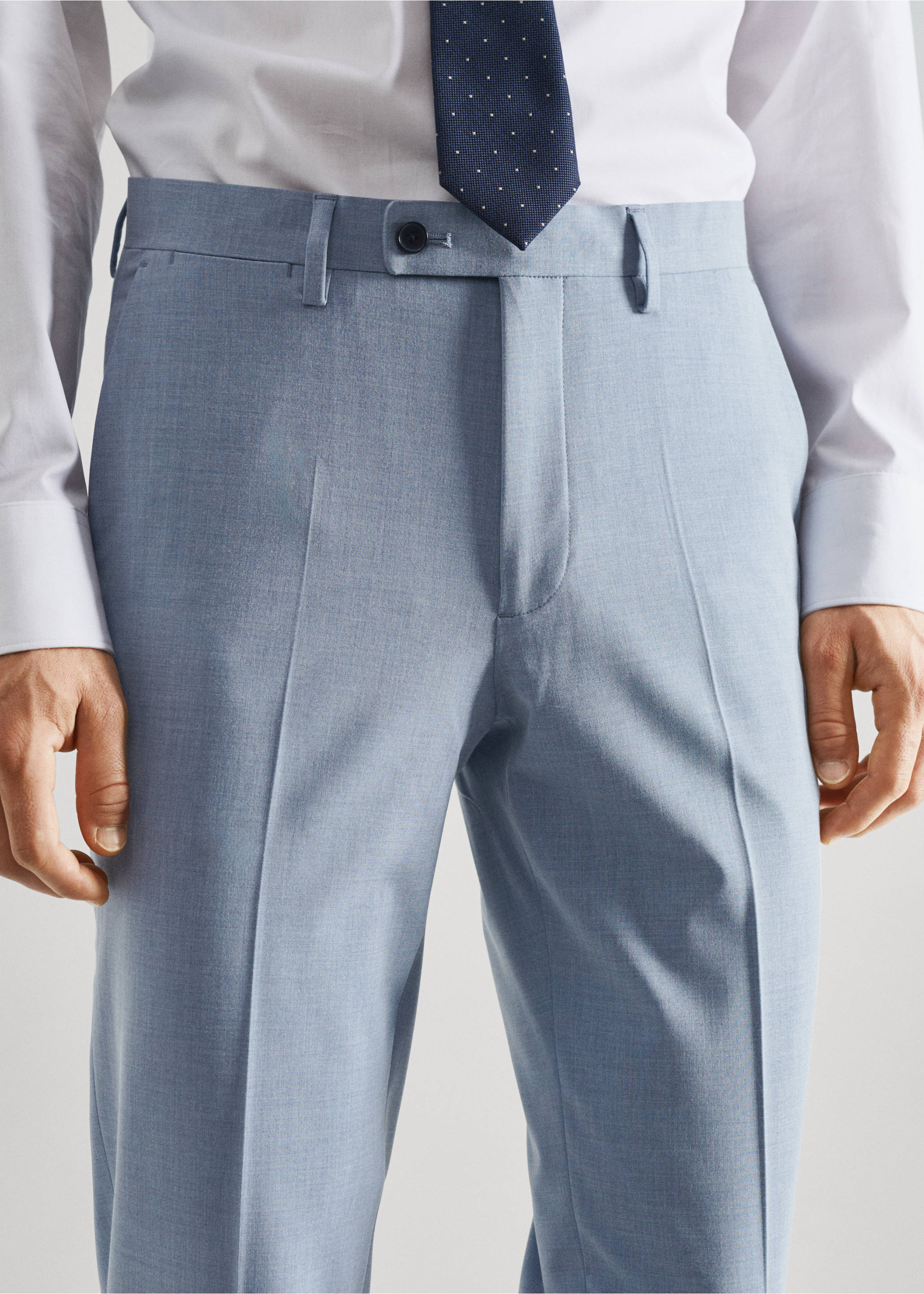 Stretch-fabric slim-fit suit trousers - Details of the article 1, Sky Blue. Ref: 57010667-00.