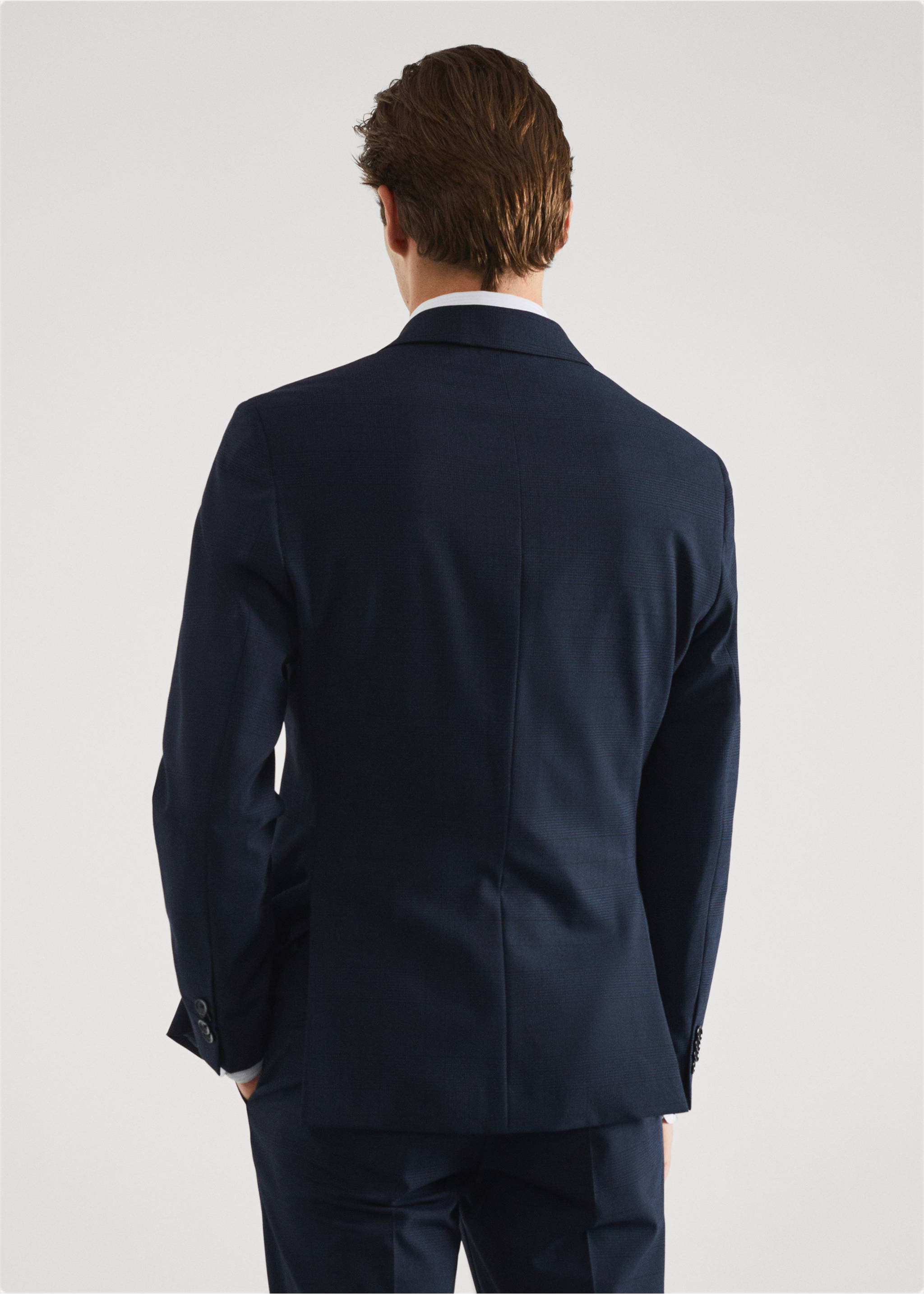 Veste costume imprimée slim-fit tissu stretch - Verso de l’article, Bleu marine foncé. Ref: 57010676-00.