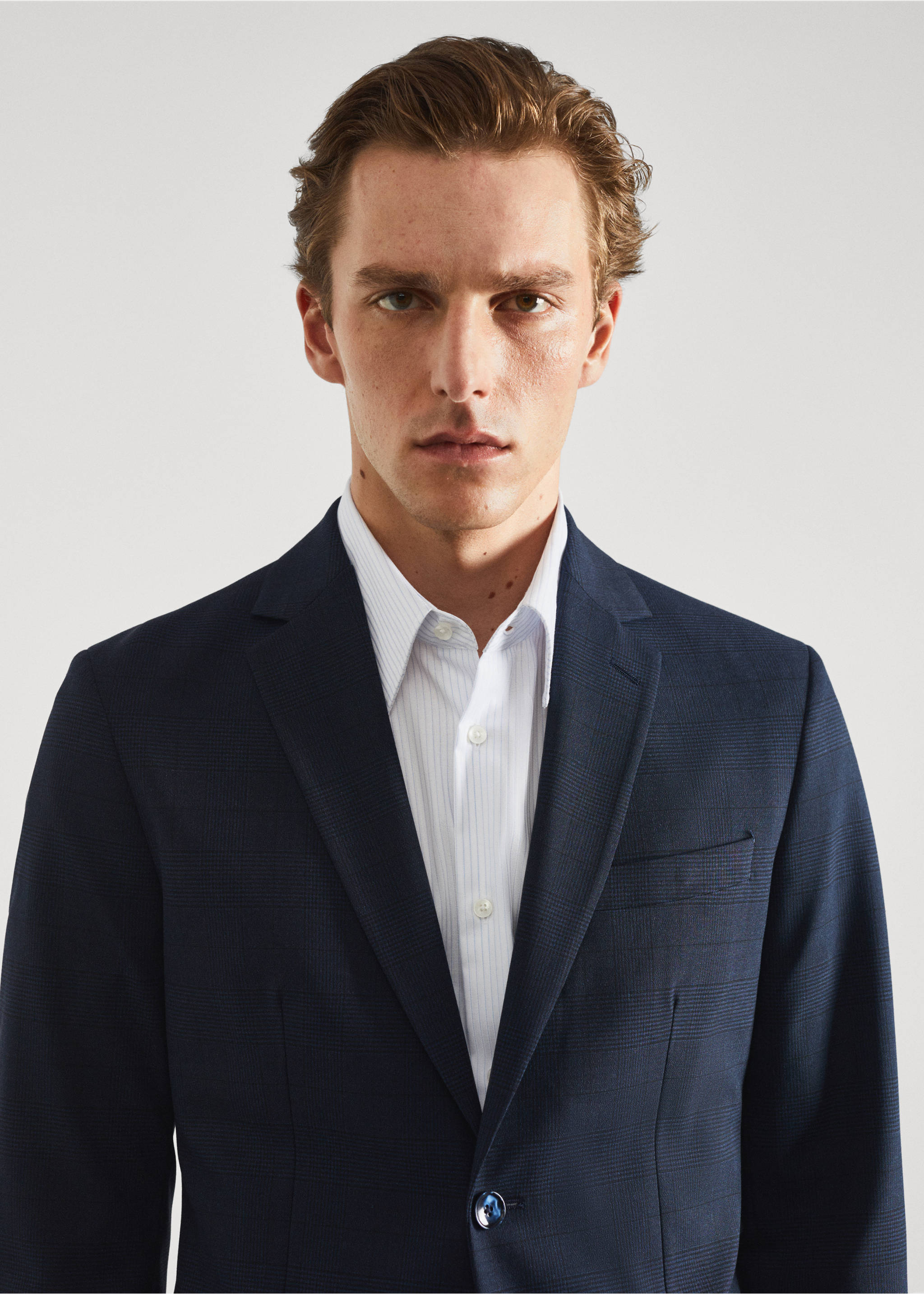 Veste costume imprimée slim-fit tissu stretch - Détail de l'article 1, Bleu marine foncé. Ref: 57010676-00.