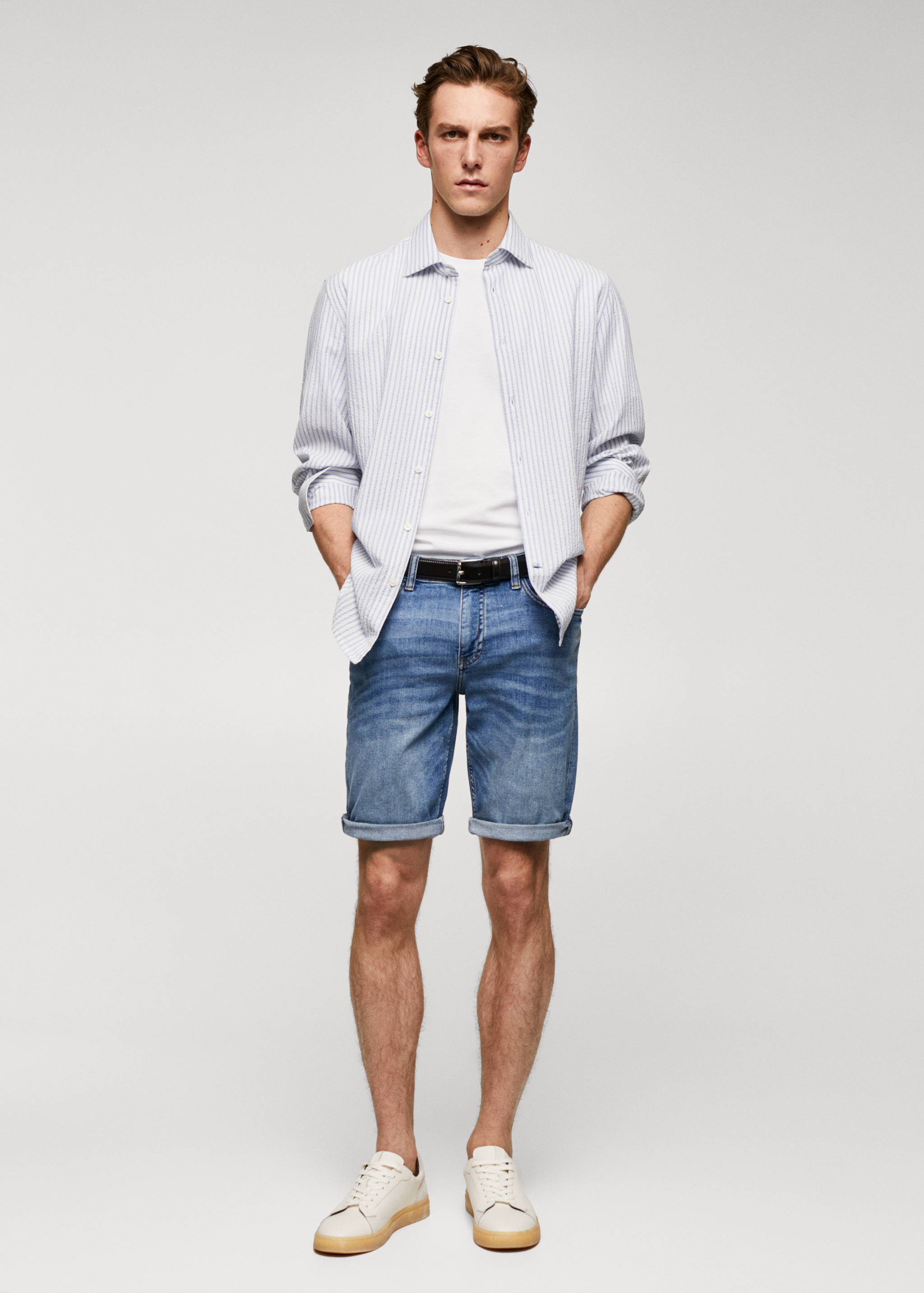Slim-fit denim bermuda shorts - General plane