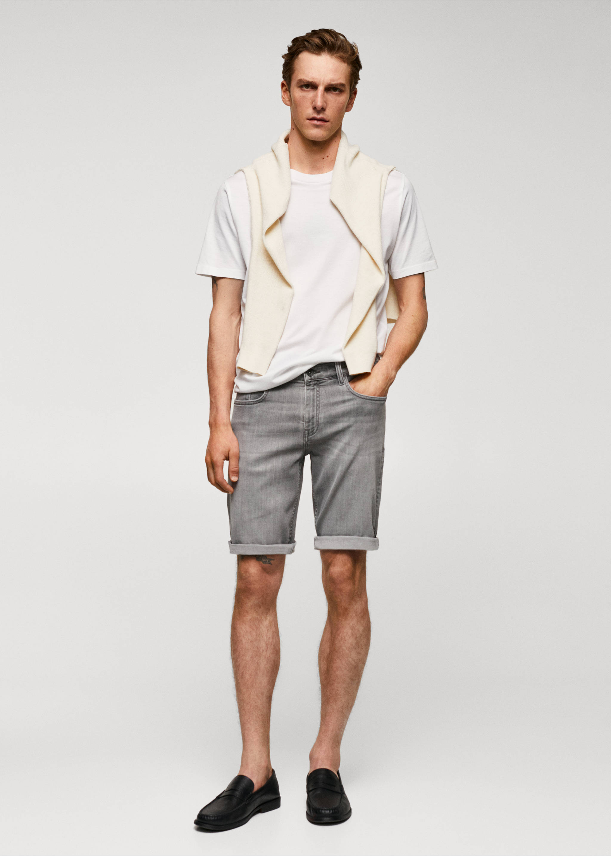 Slim-fit denim bermuda shorts - General plane, Denim Grey. Ref: 57010682-00.
