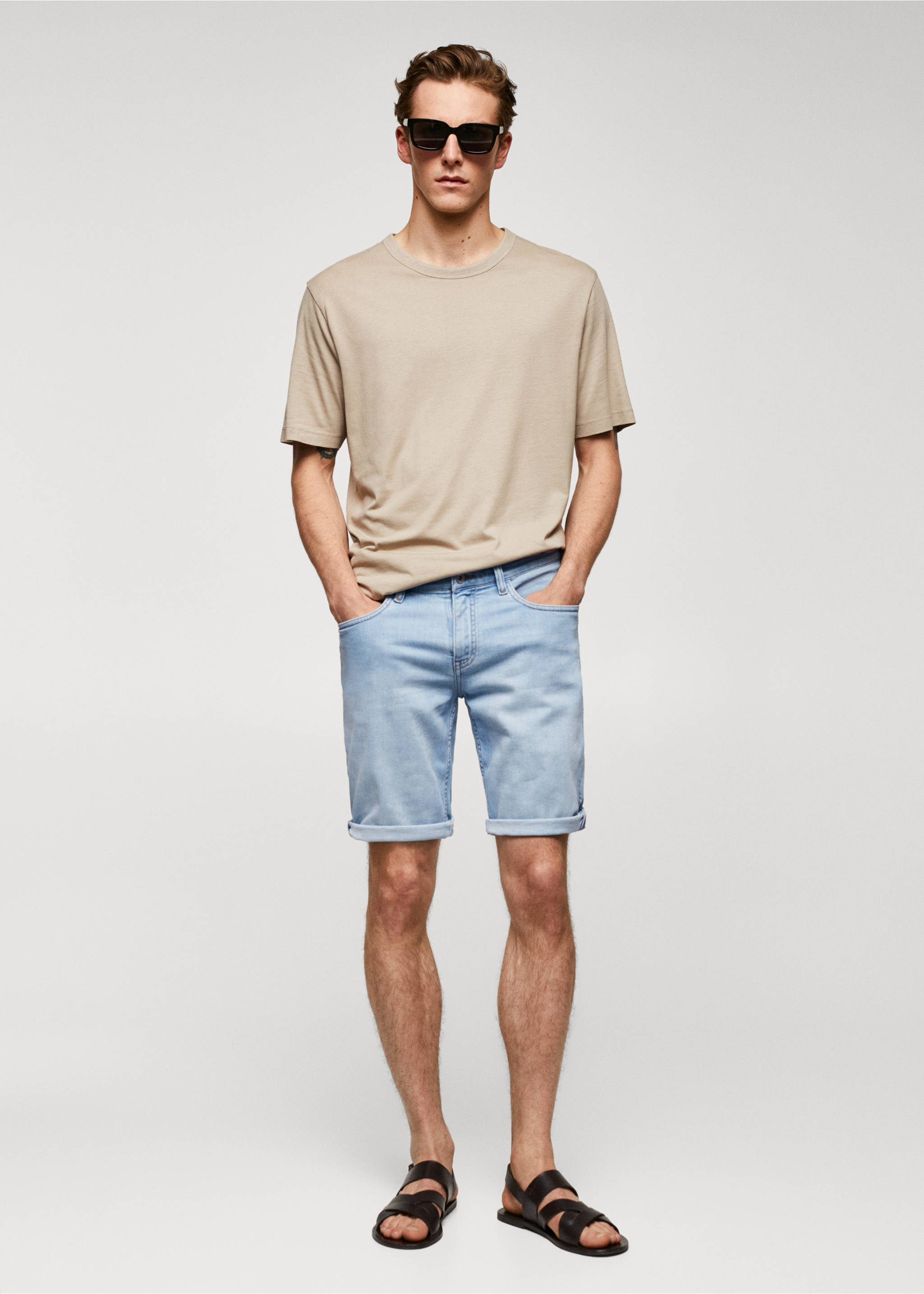 Slim-fit denim bermuda shorts - General plane, Light Blue. Ref: 57010683-00.