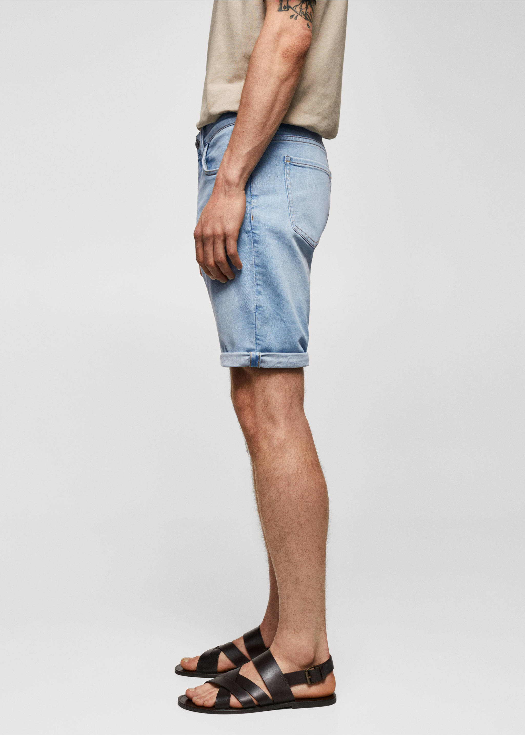 Slim-fit denim bermuda shorts - Details of the article 2, Light Blue. Ref: 57010683-00.