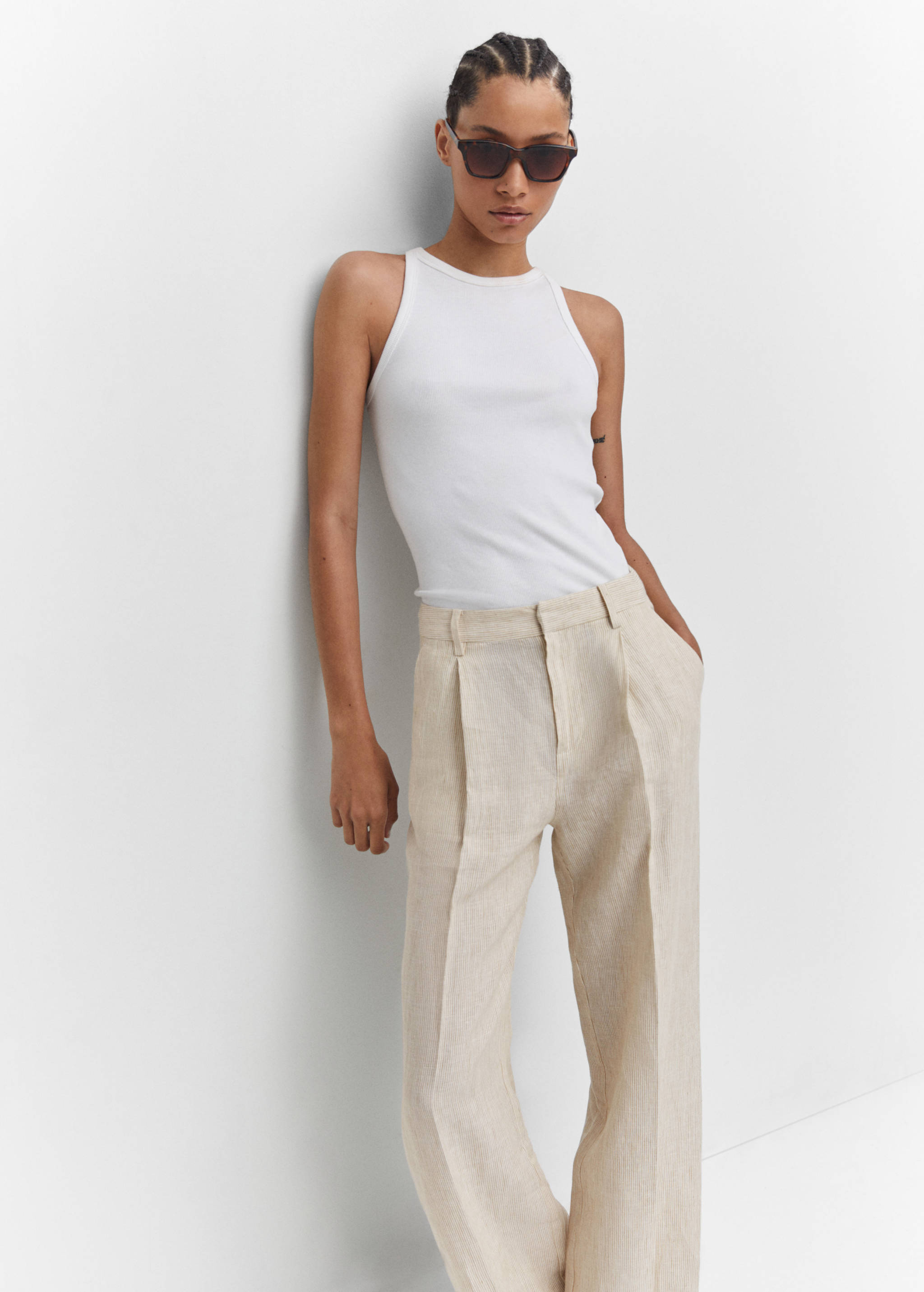Straight linen-blend trousers - Details of the article 2