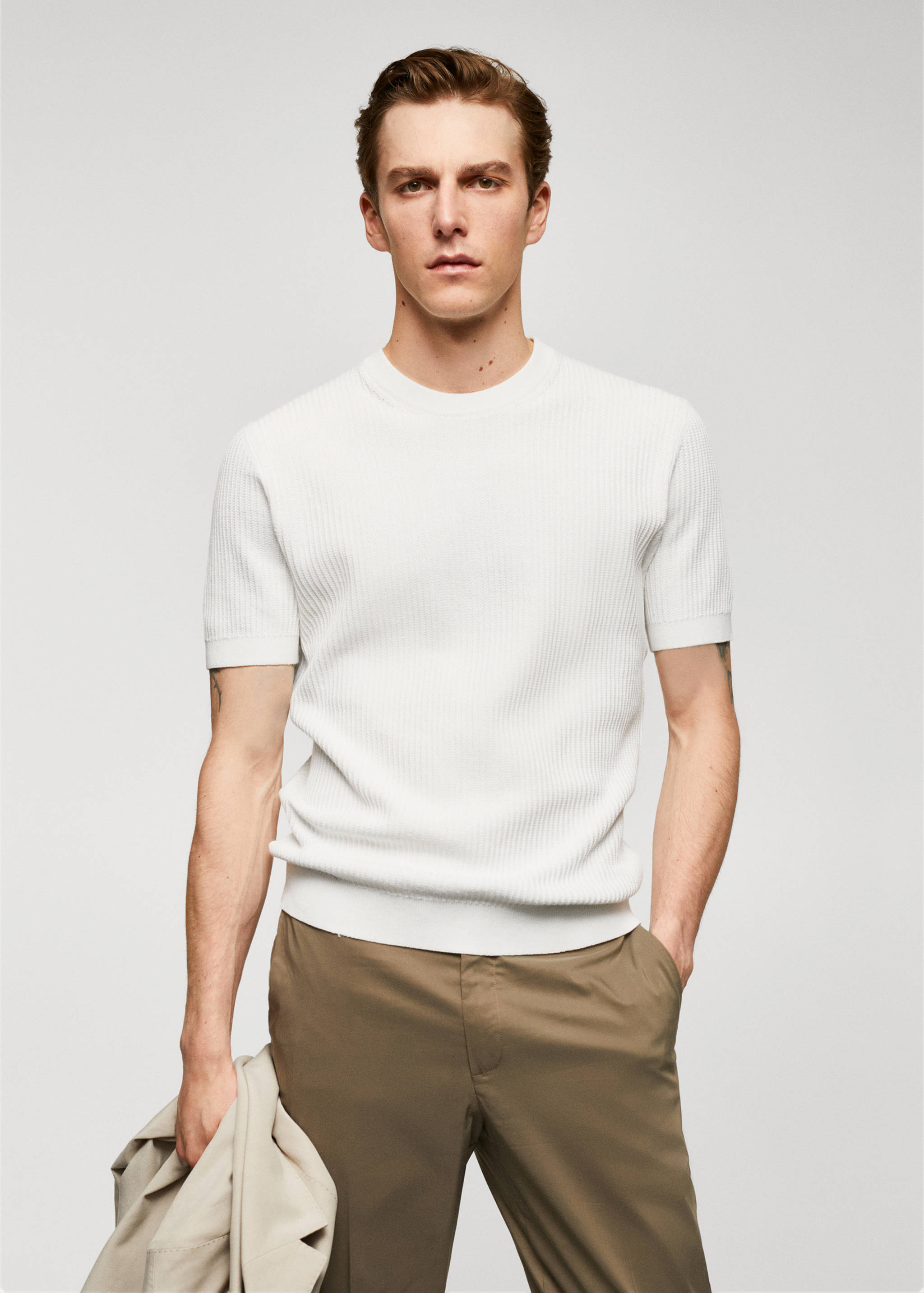 Geribd gestructureerd T-shirt 100% katoen - Middenvlak