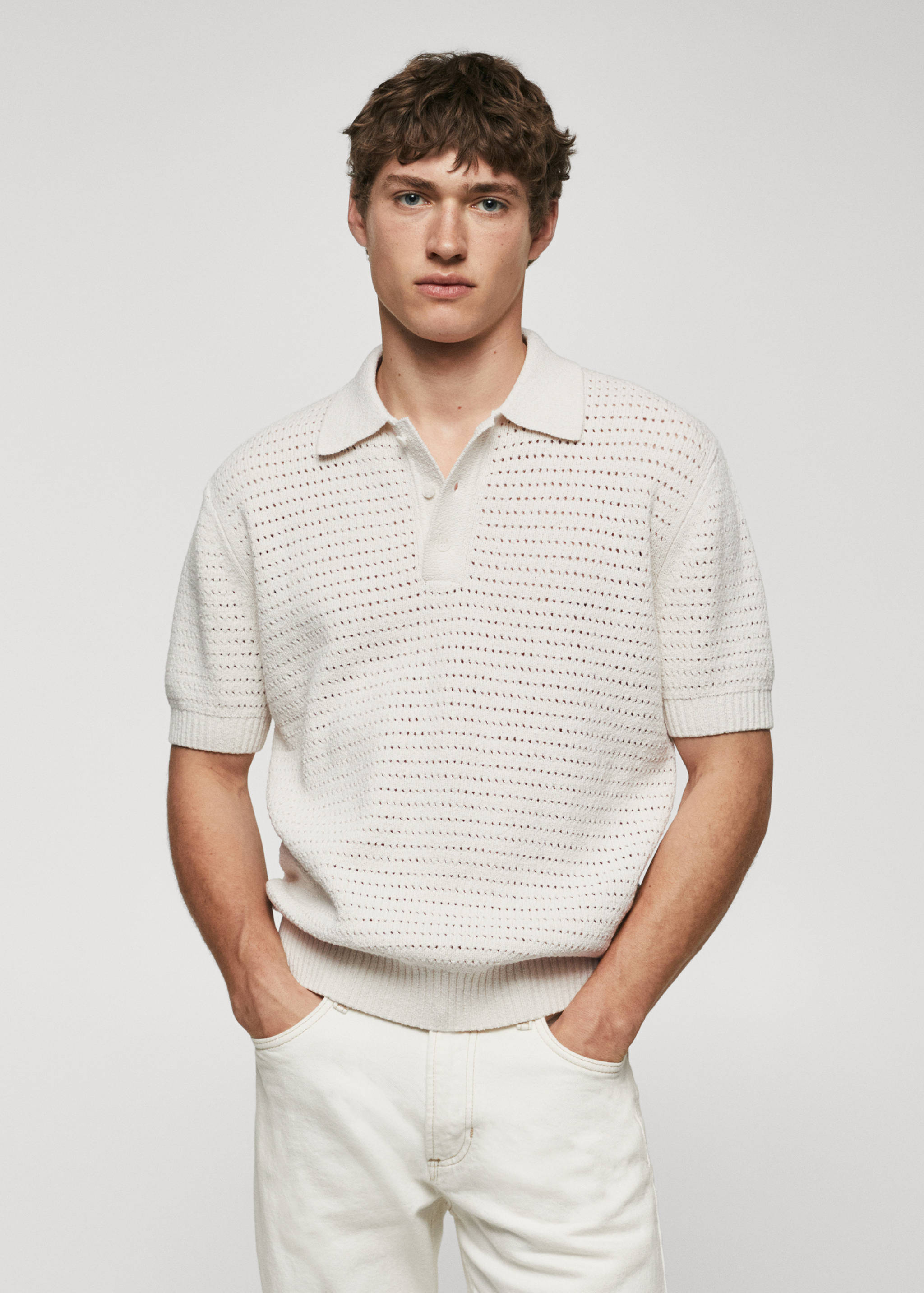 Cotton knitted polo shirt with lace accents - Medium plane
