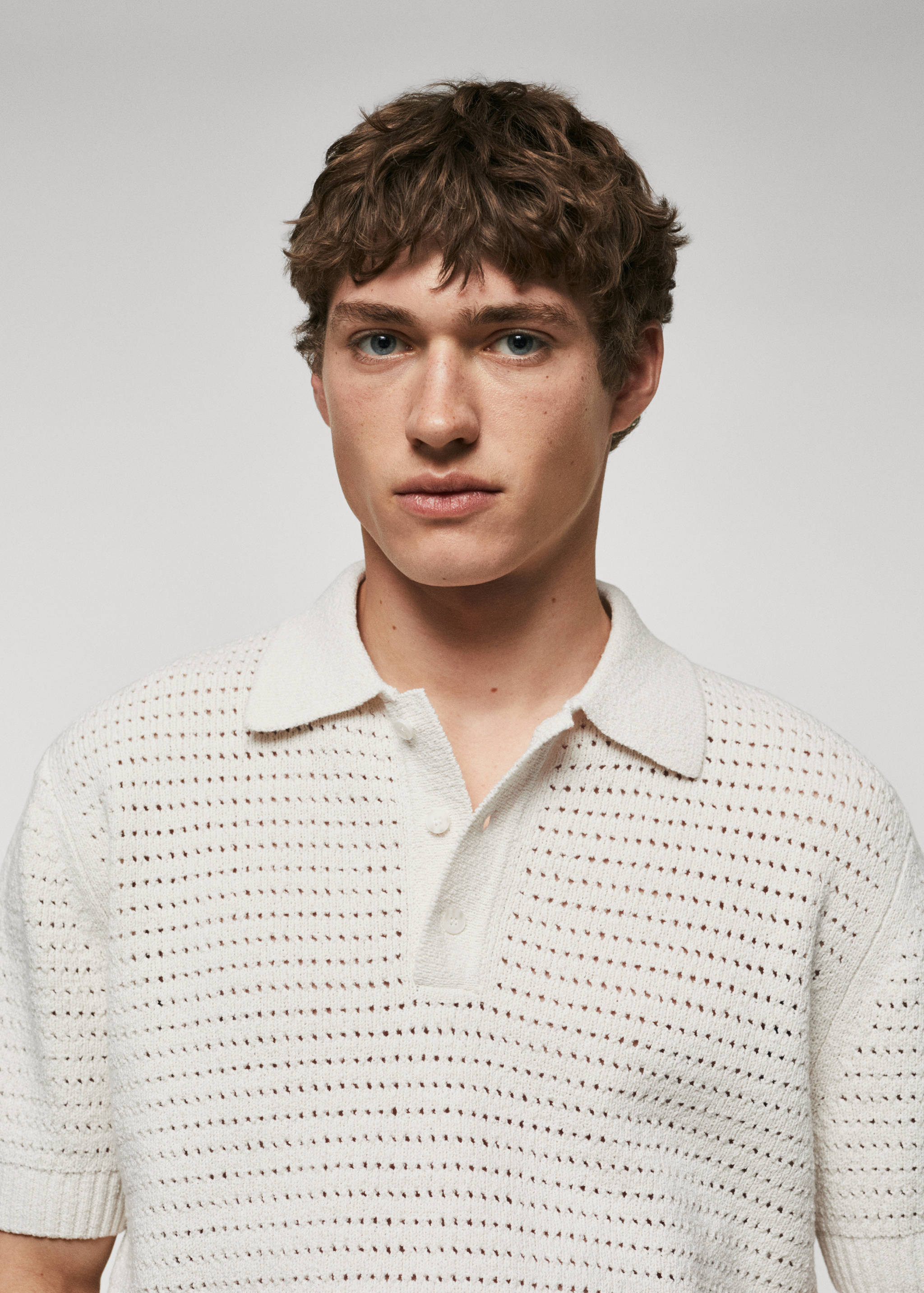 Cotton knitted polo shirt with lace accents - Details of the article 1