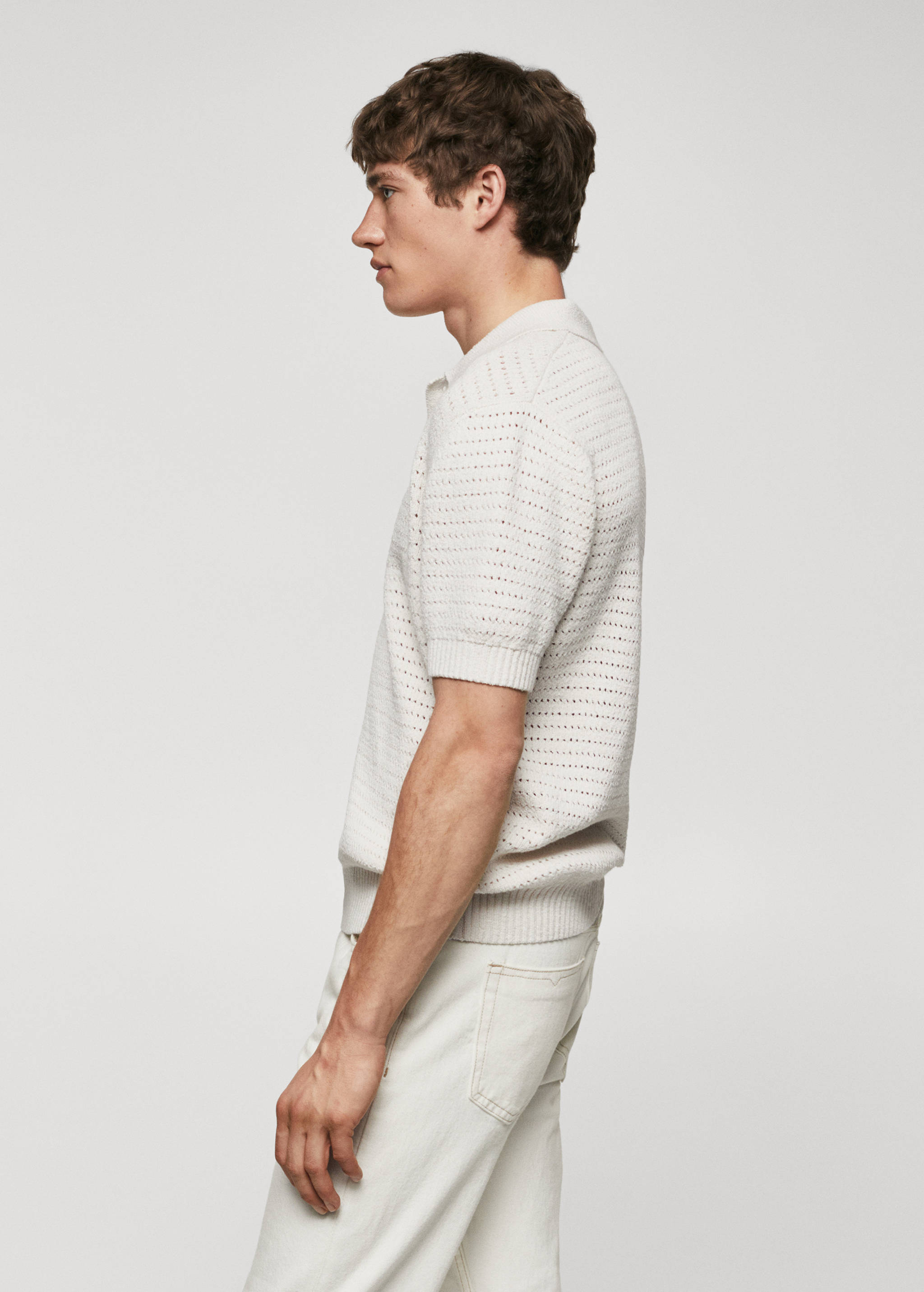 Cotton knitted polo shirt with lace accents - Details of the article 2