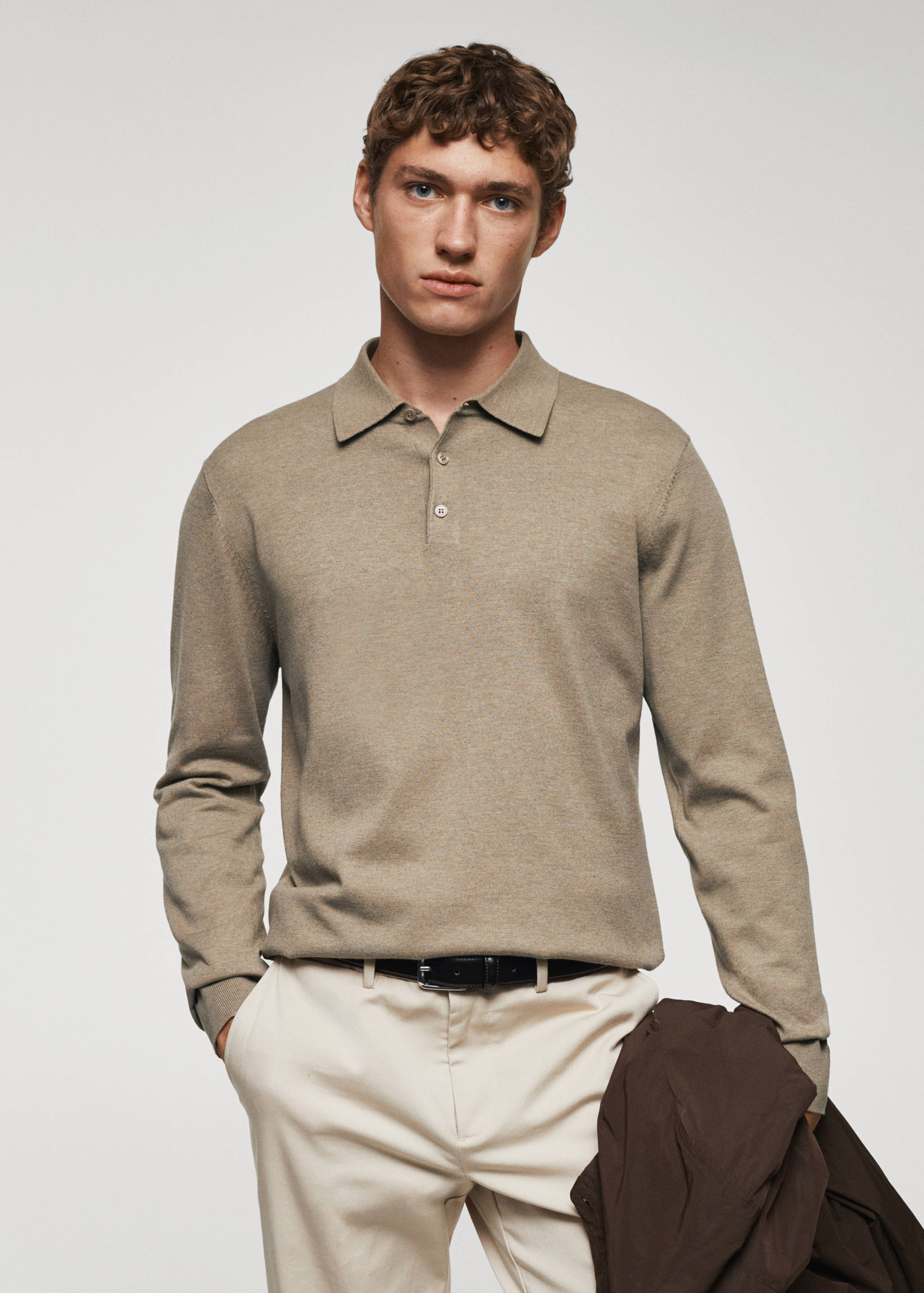 Long-sleeved cotton jersey polo shirt - Medium plane