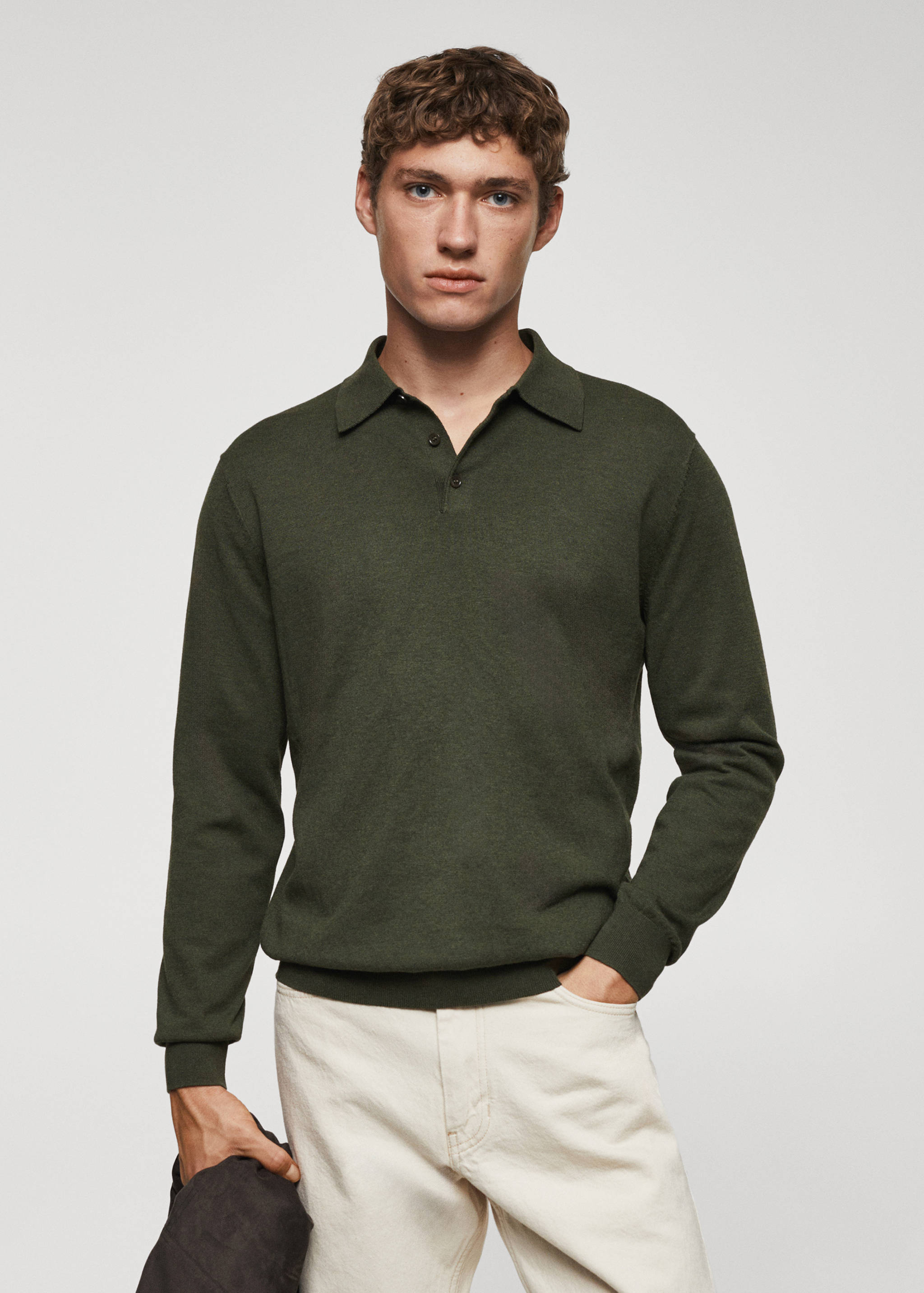 Long-sleeved cotton jersey polo shirt - Medium plane