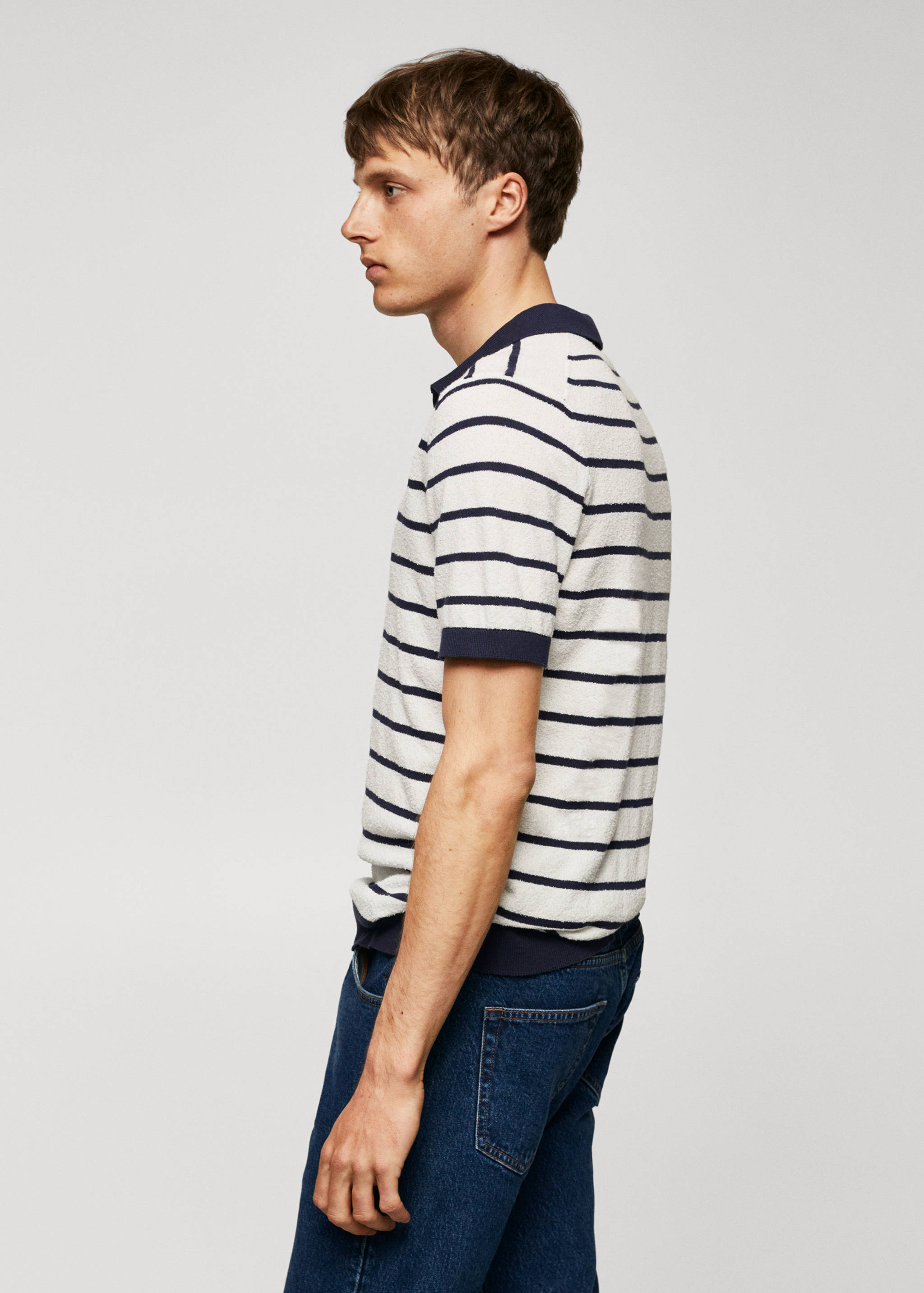 Terry texture striped polo shirt - Details of the article 2