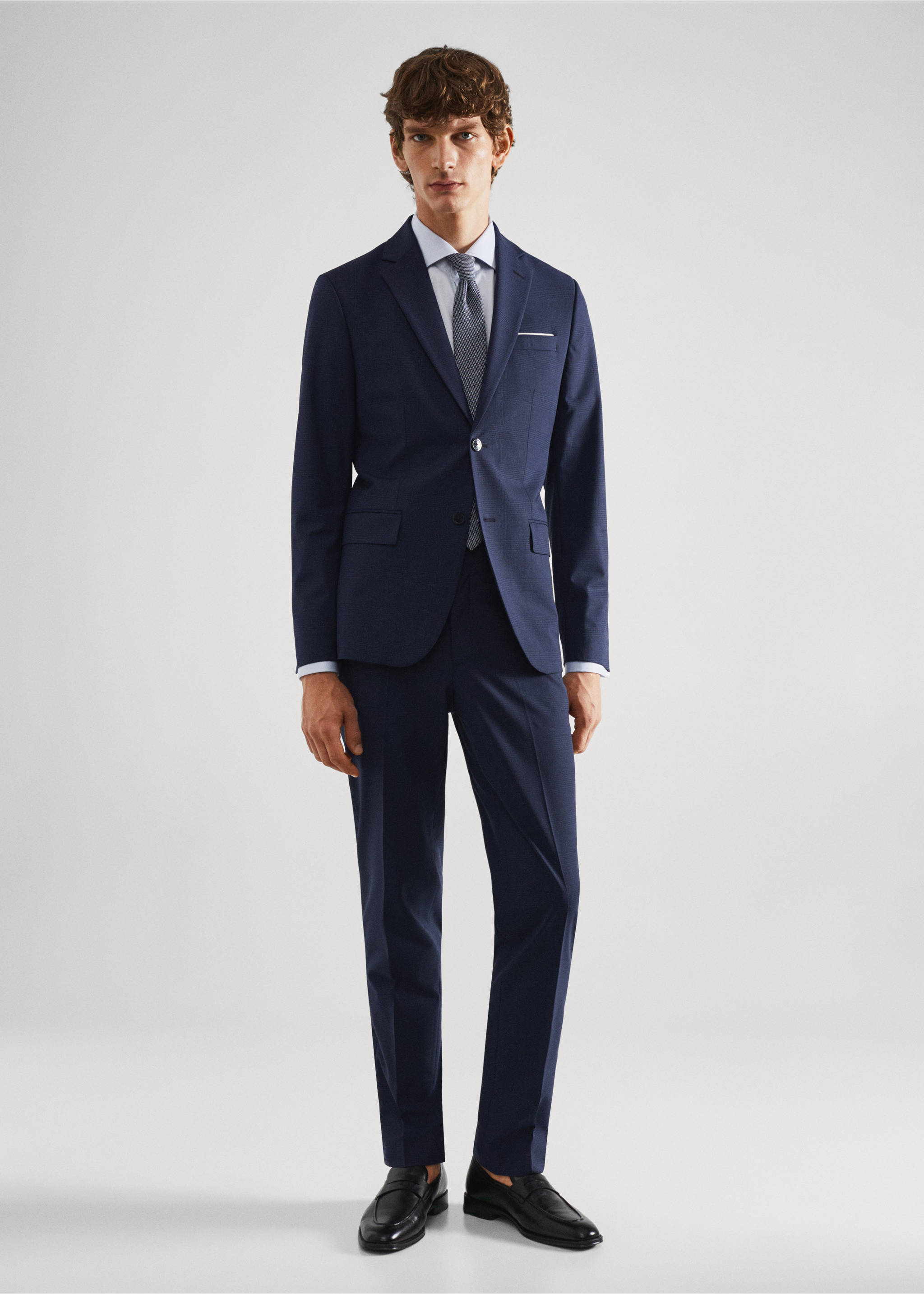 Slim-fit check wool suit jacket - General plane, Dark Navy. Ref: 57010761-00.