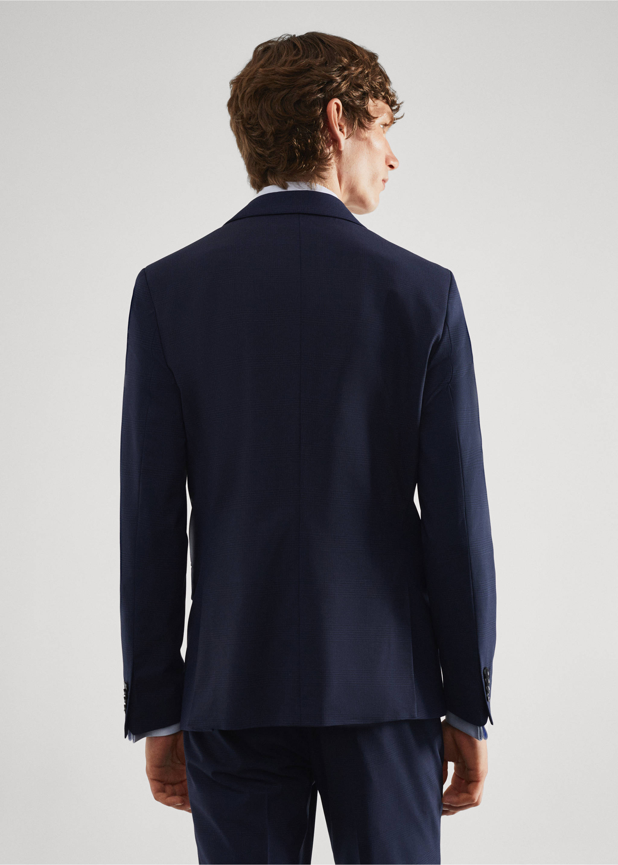 Slim-fit check wool suit jacket - Reverse of the article, Dark Navy. Ref: 57010761-00.