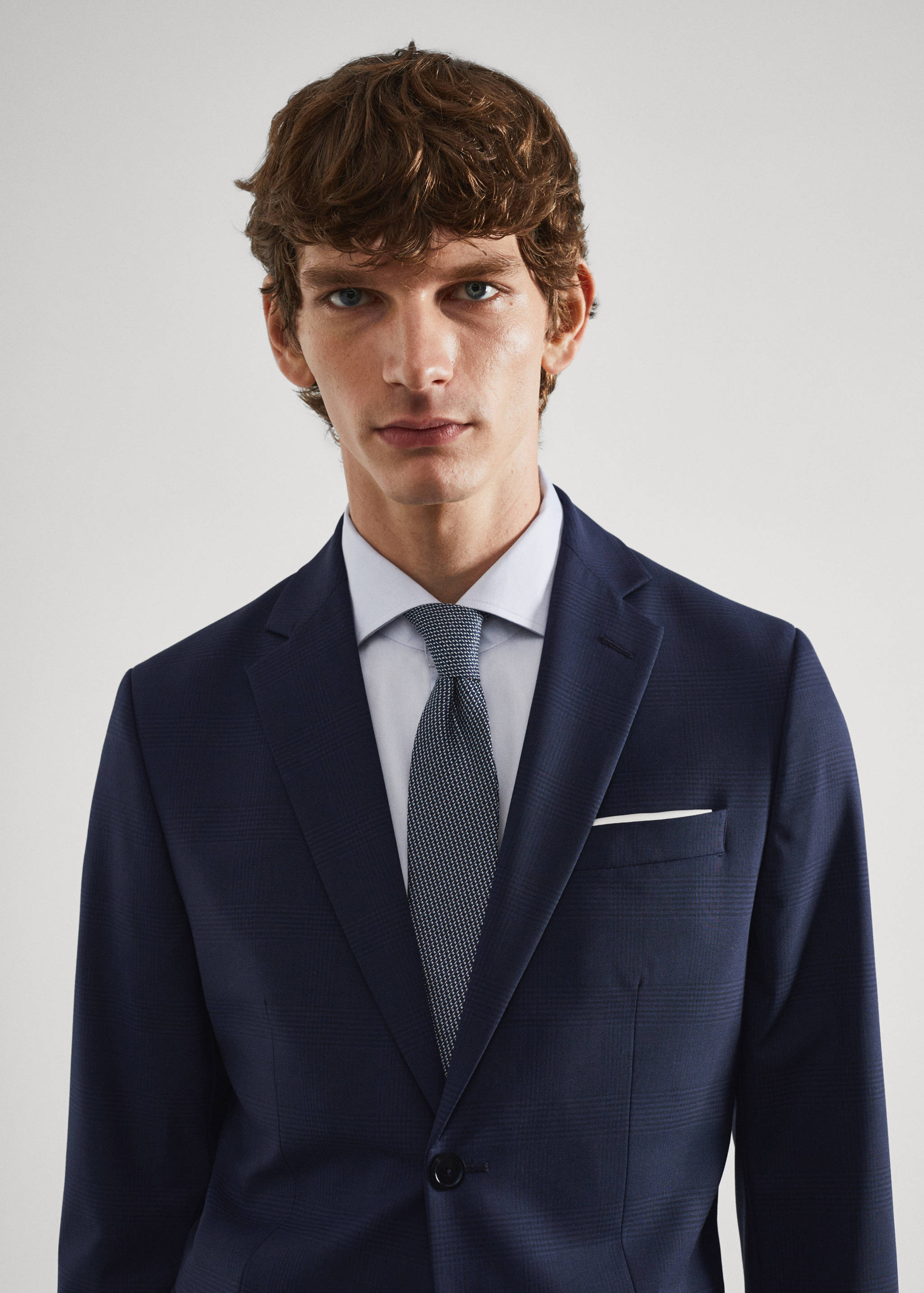 Slim-fit check wool suit jacket - Details of the article 1