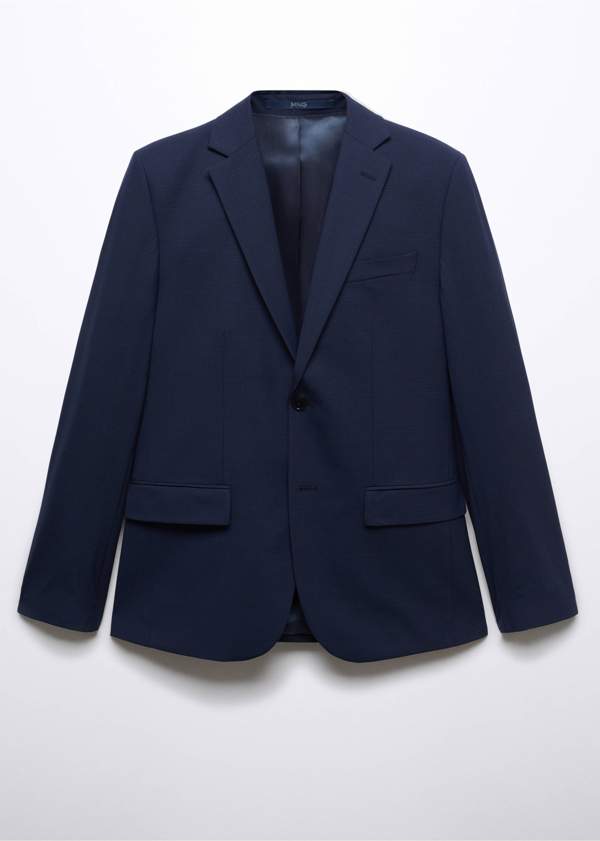 Slim-fit check wool suit jacket - Article without model, Dark Navy. Ref: 57010761-00.