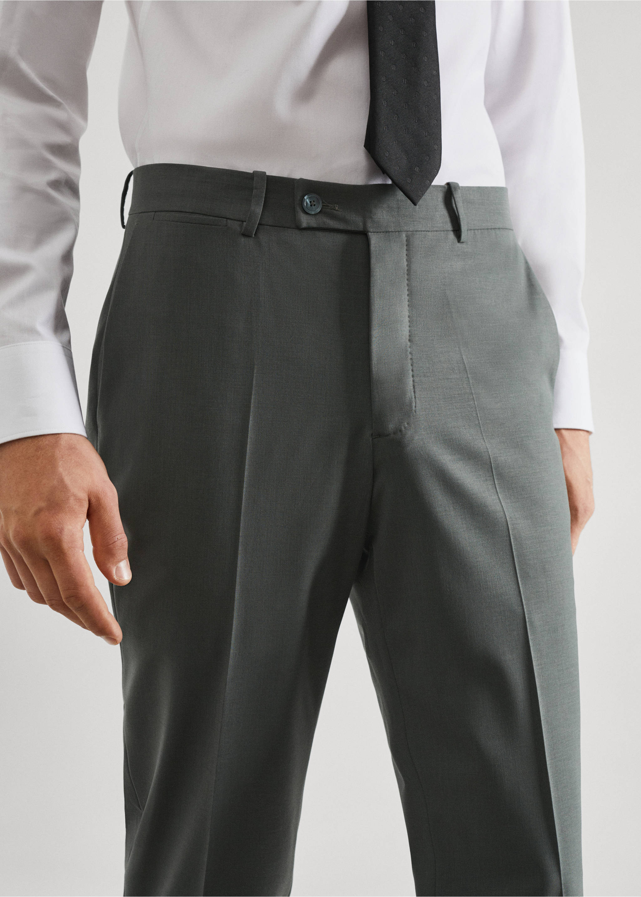 Wool slim-fit suit trousers - Details of the article 1, Green. Ref: 57010767-00.