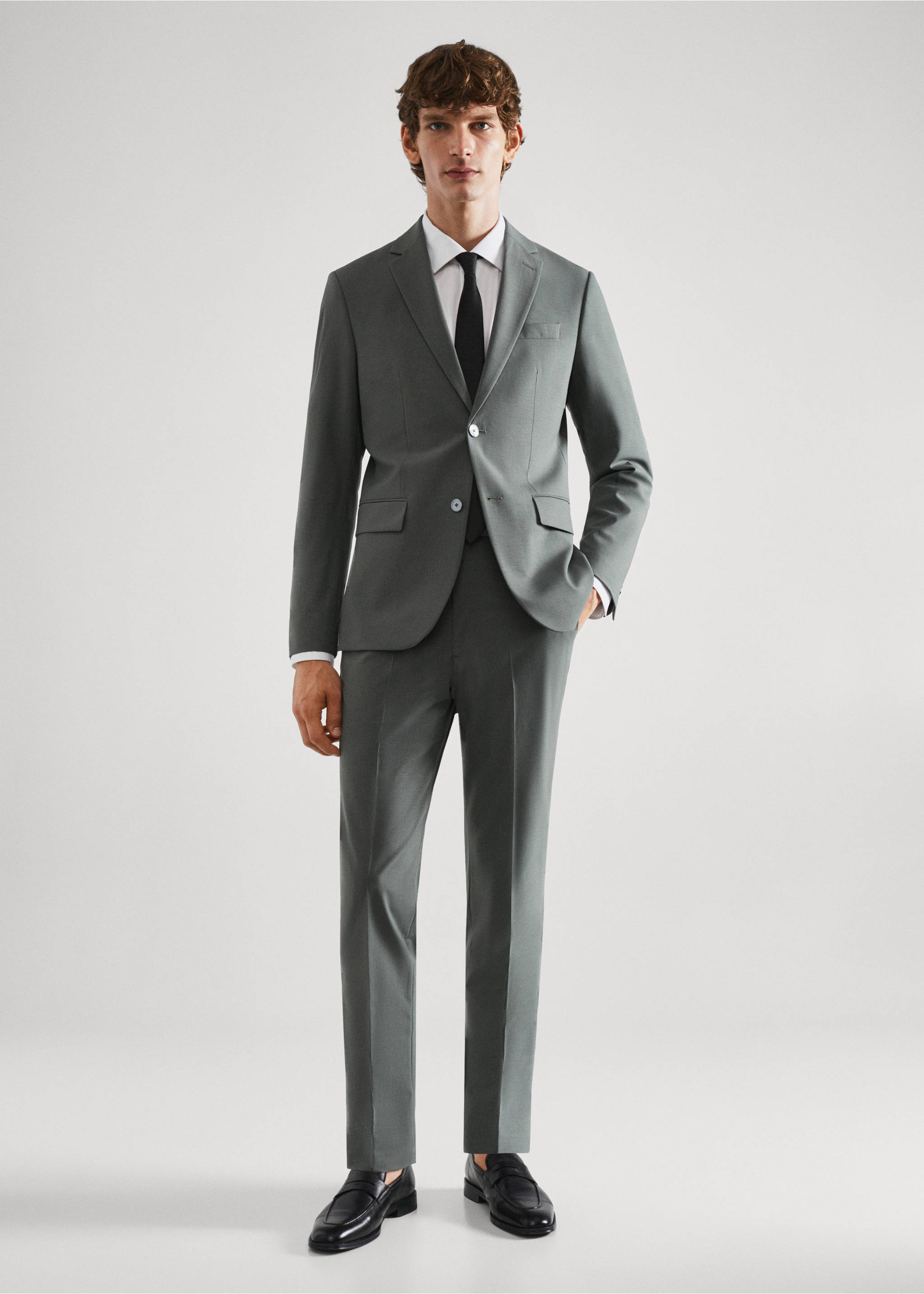 Wool slim-fit suit trousers - Details of the article 4, Green. Ref: 57010767-00.