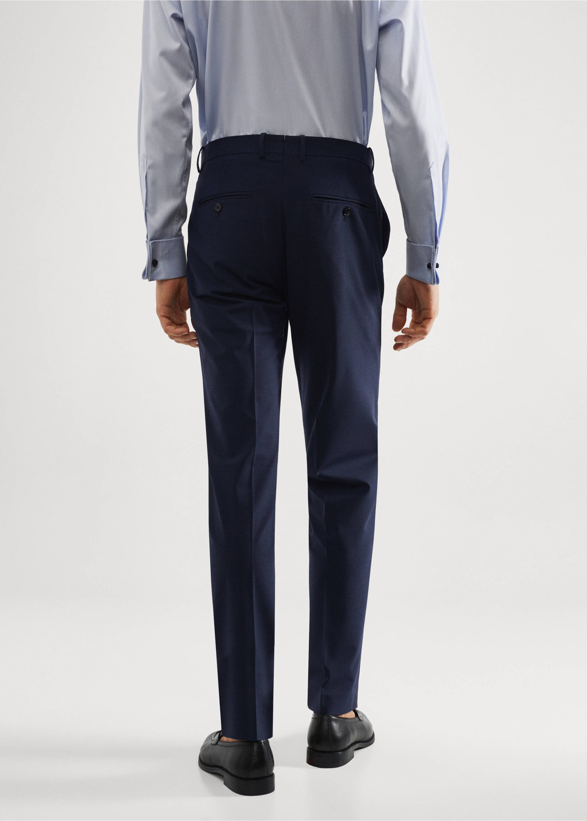 Wool slim-fit check suit trousers - Reverse of the article, Dark Navy. Ref: 57010768-00.