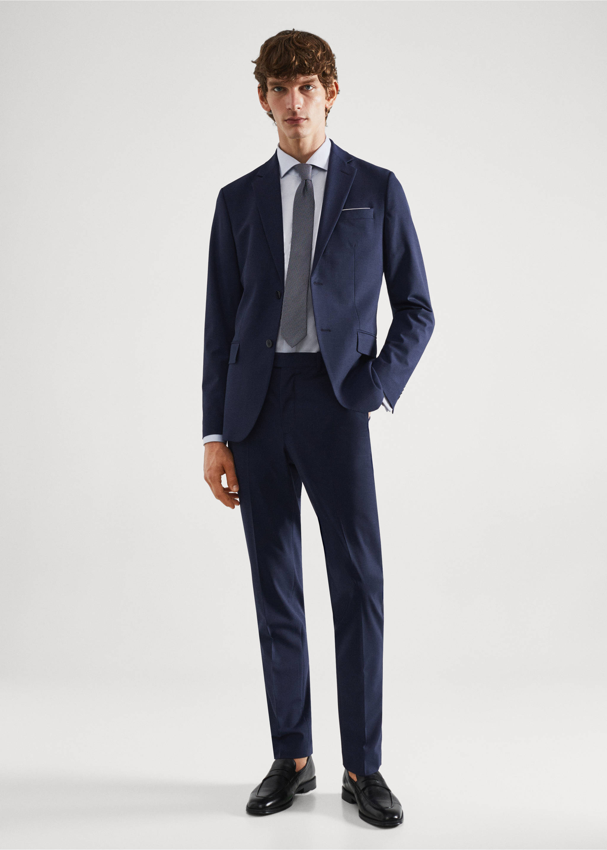 Wool slim-fit check suit trousers - Details of the article 4, Dark Navy. Ref: 57010768-00.