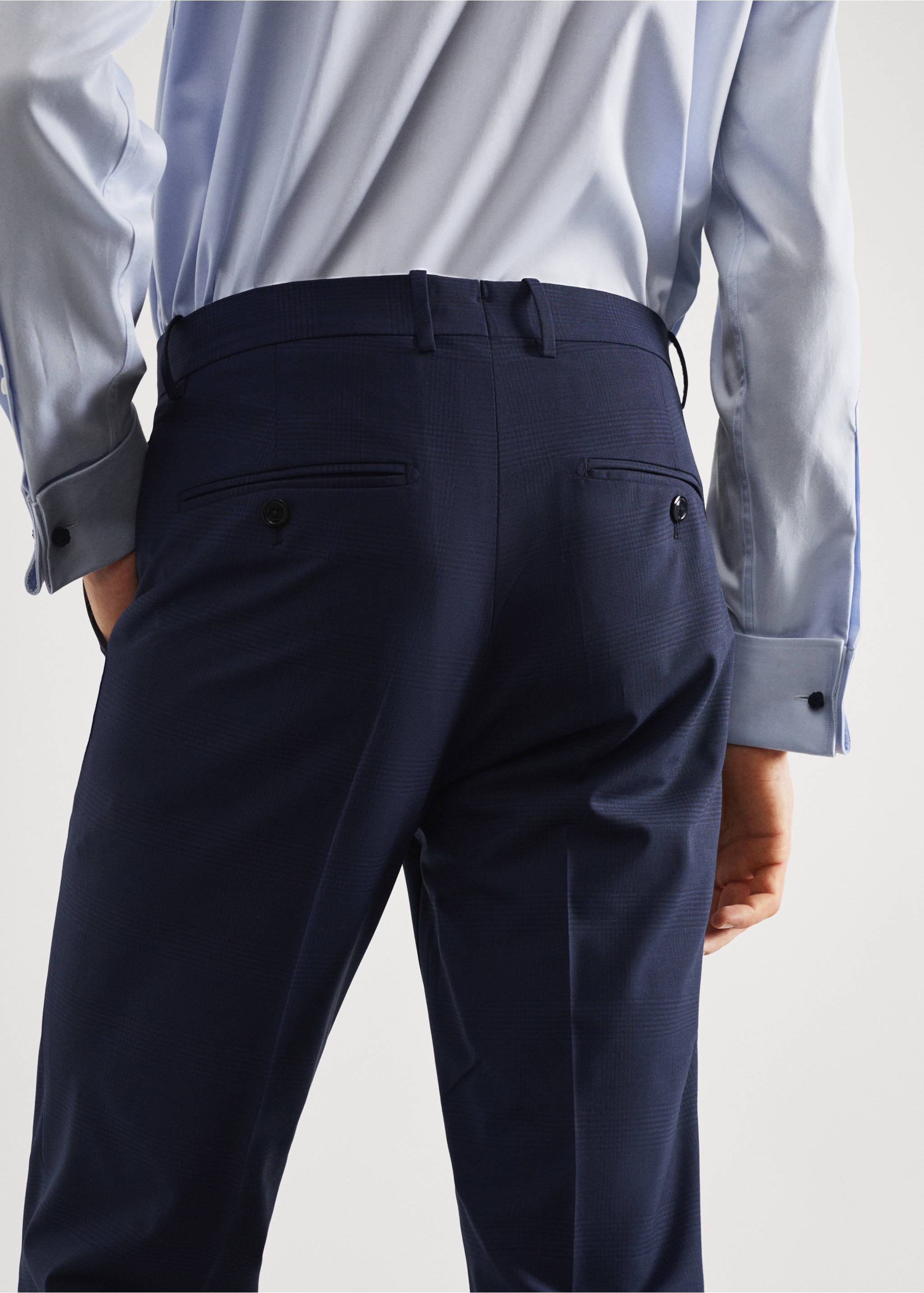 Wool slim-fit check suit trousers - Details of the article 6, Dark Navy. Ref: 57010768-00.
