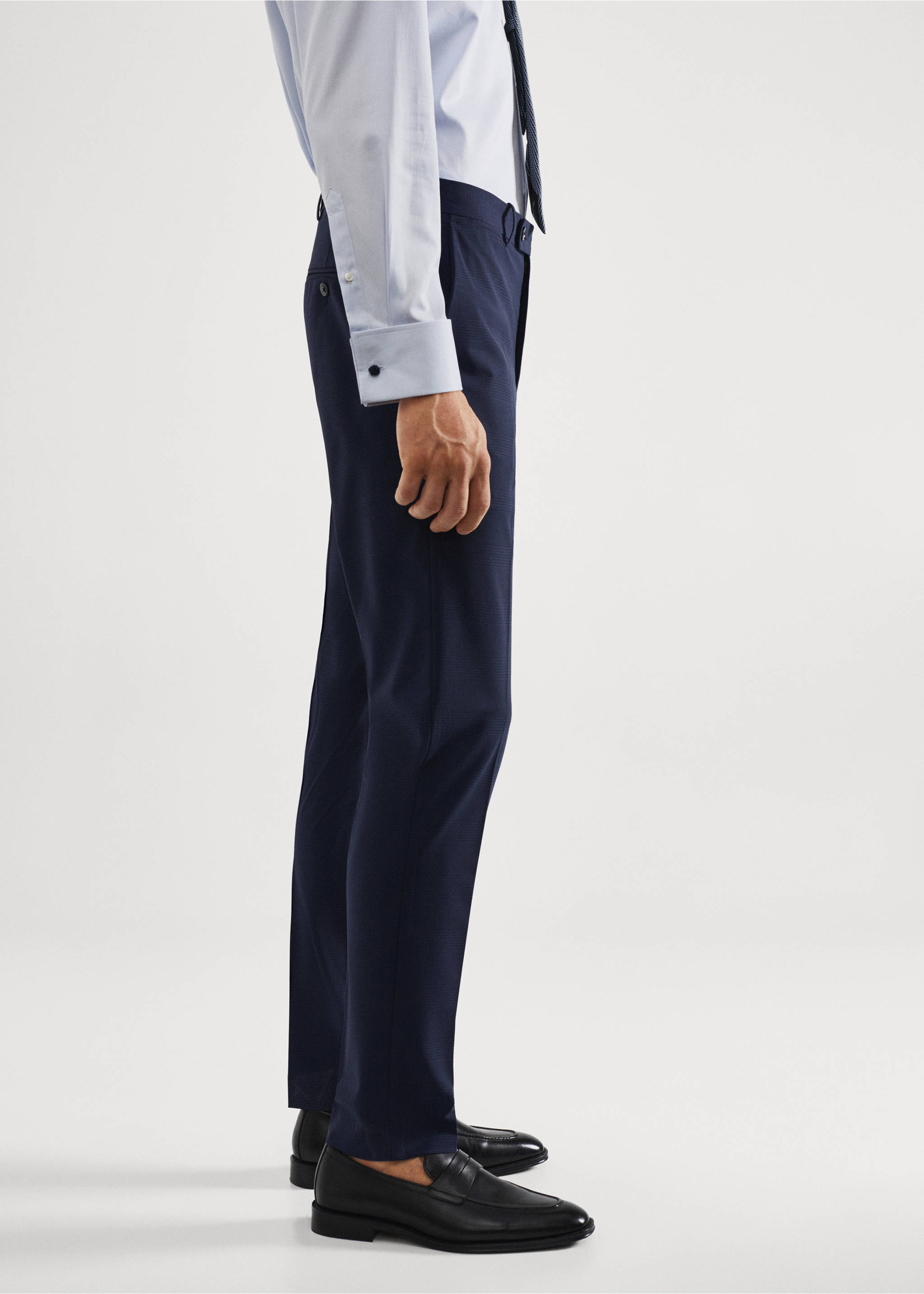 Wool slim-fit check suit trousers - Details of the article 2, Dark Navy. Ref: 57010768-00.