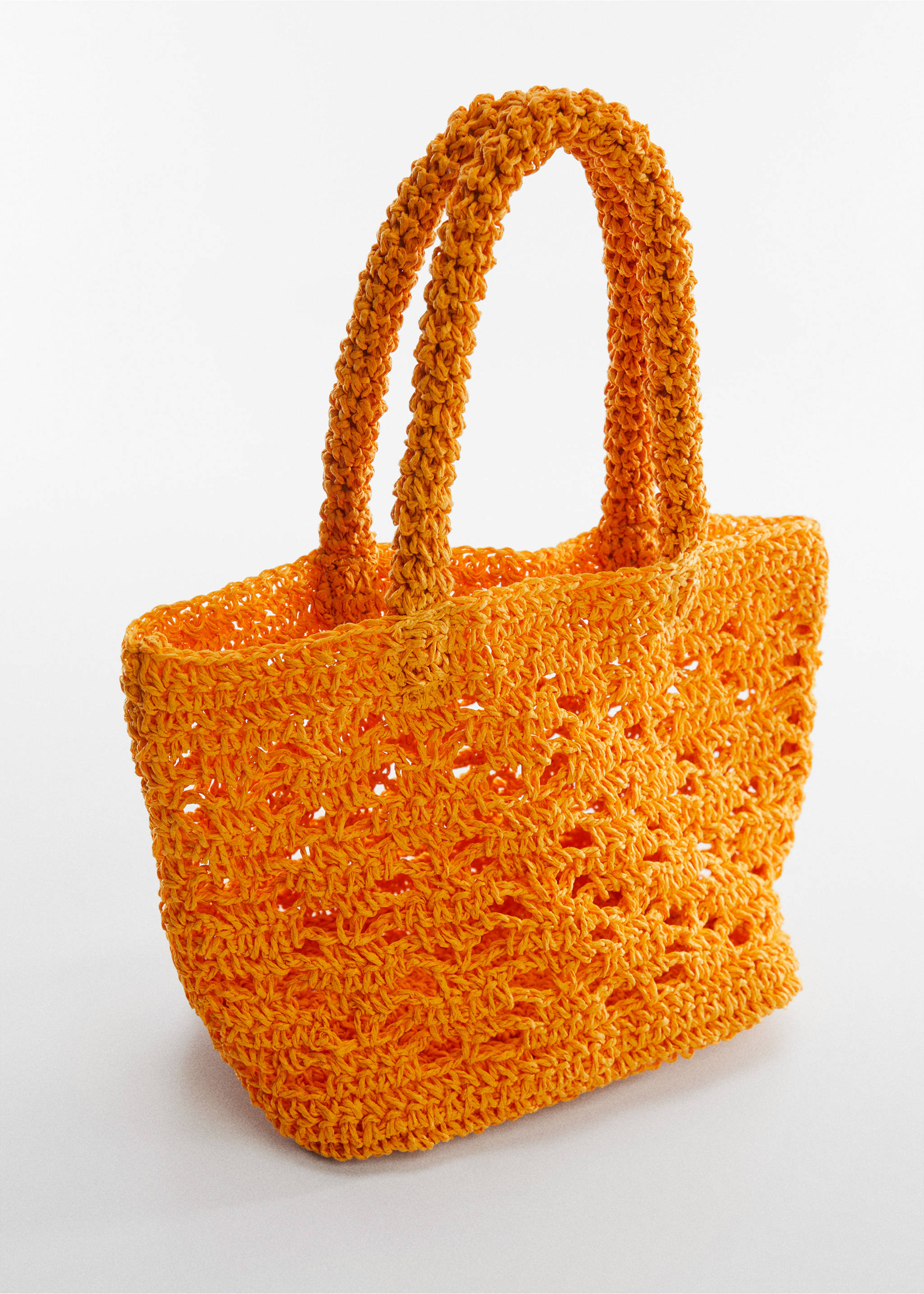 Double-handle raffia bag - Medium plane, Mustard. Ref: 57010770-00.