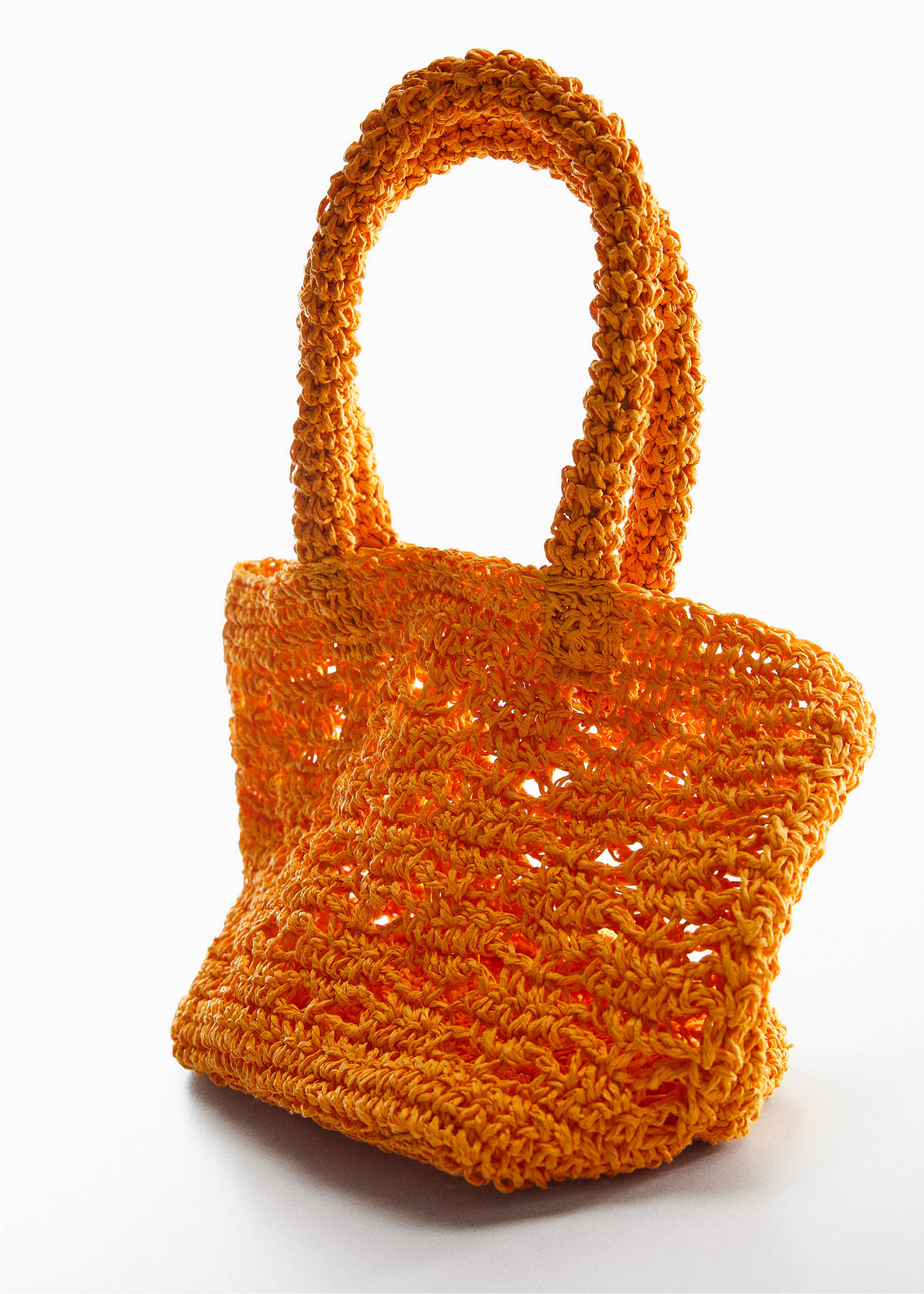 Double-handle raffia bag - Details of the article 5, Mustard. Ref: 57010770-00.