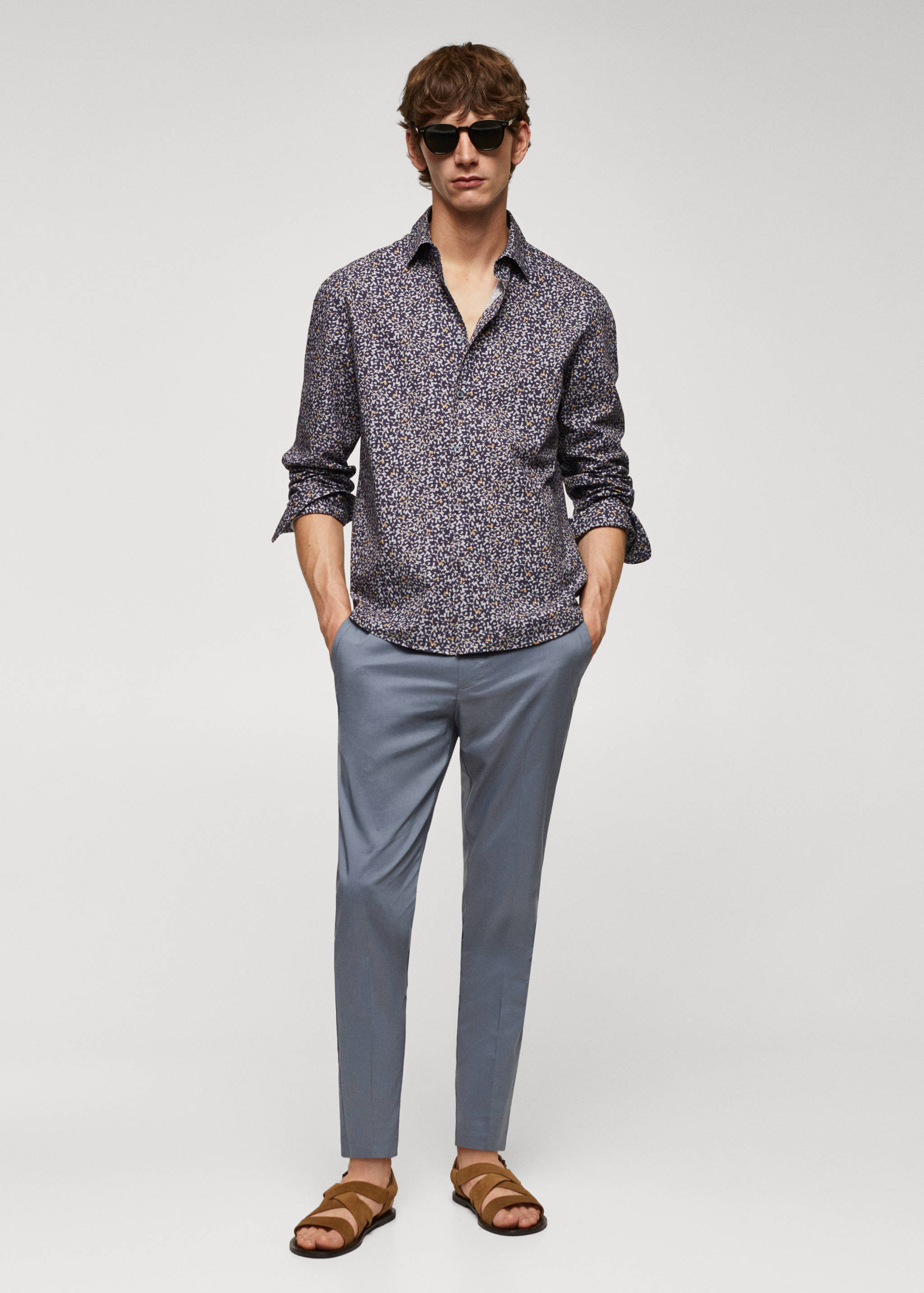 100% cotton shirt with micro-leaf print - General plane