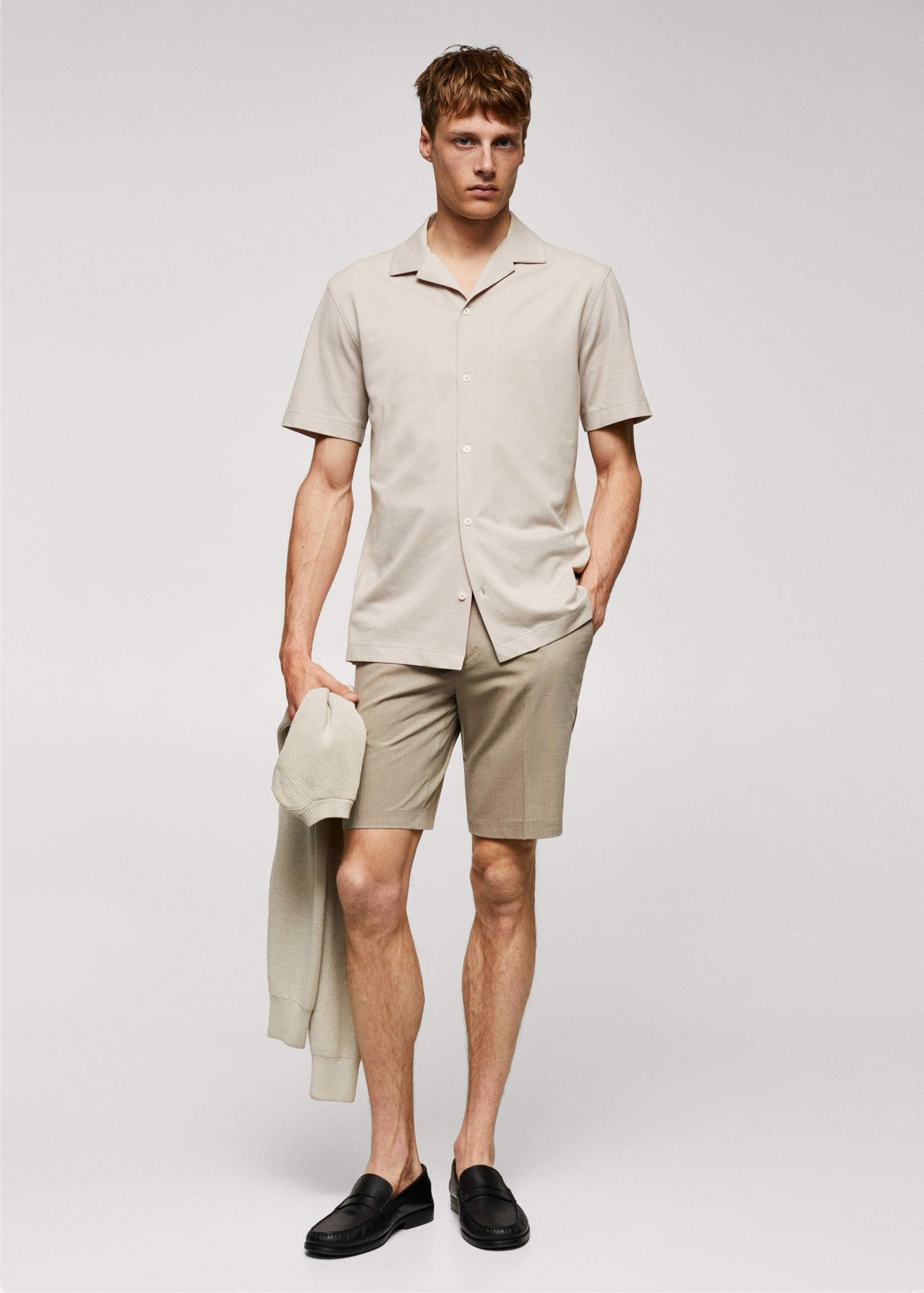 Bowling-collar pique shirt - General plane