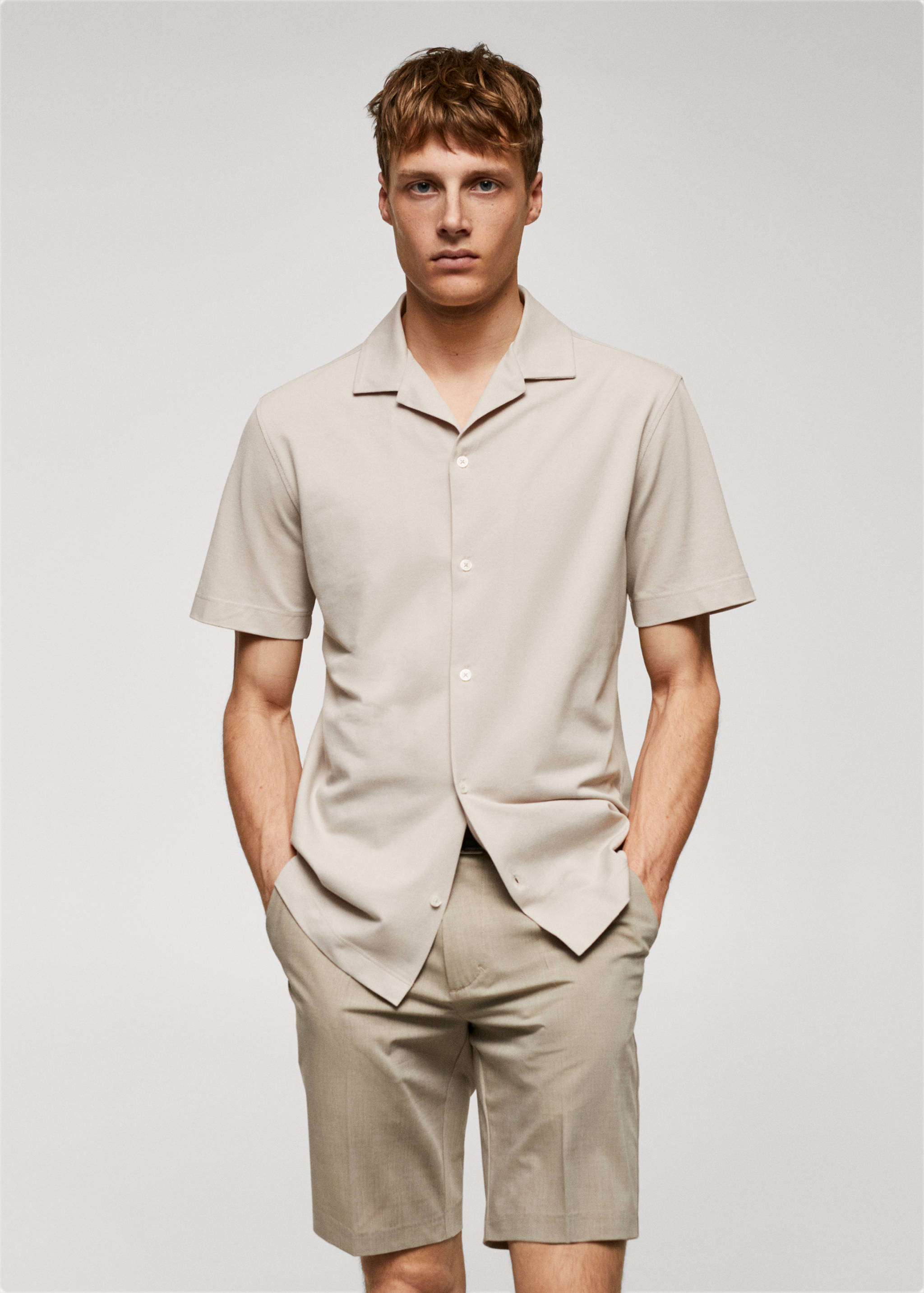 Bowling-collar pique shirt - Medium plane
