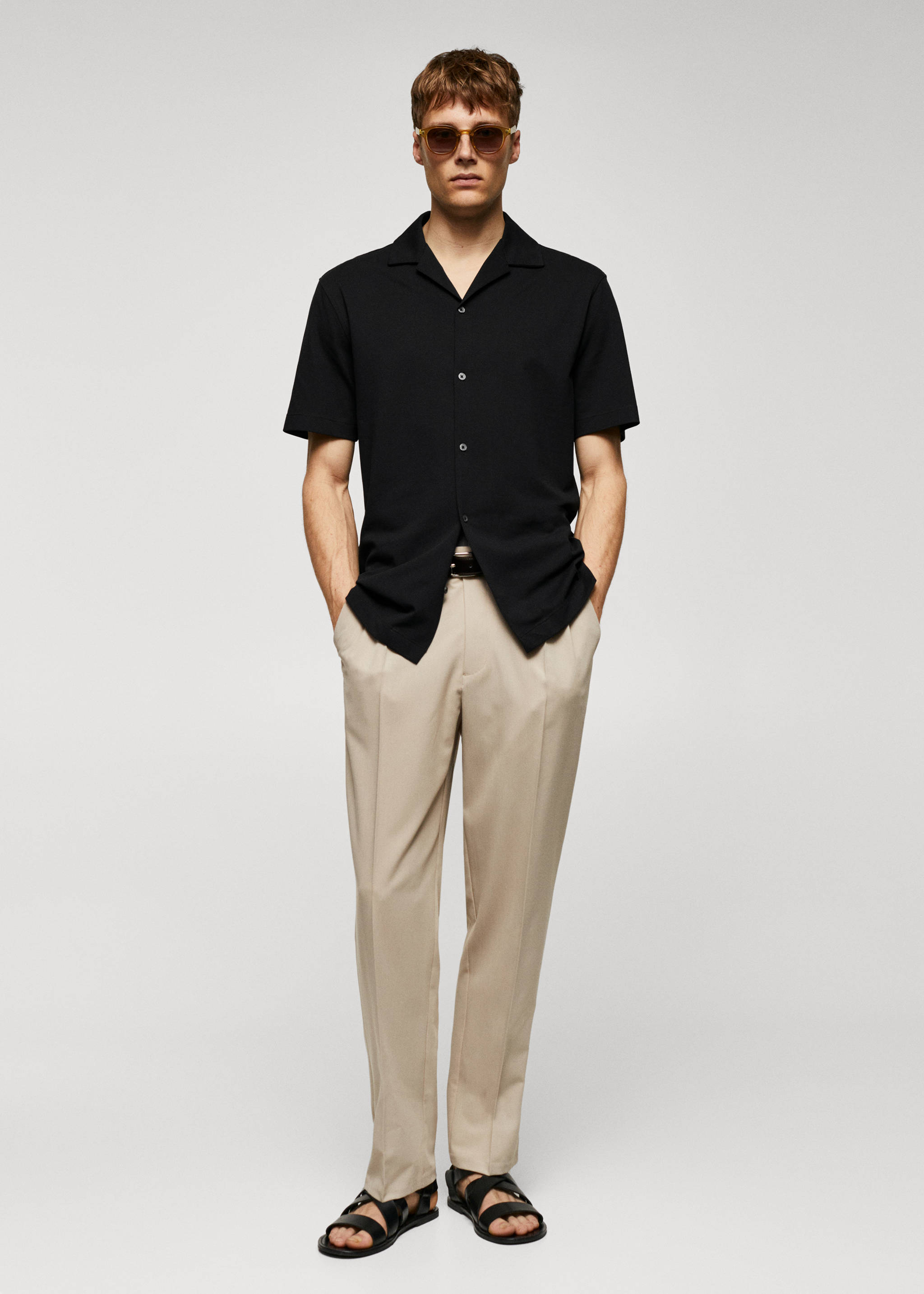 Bowling-collar pique shirt - General plane
