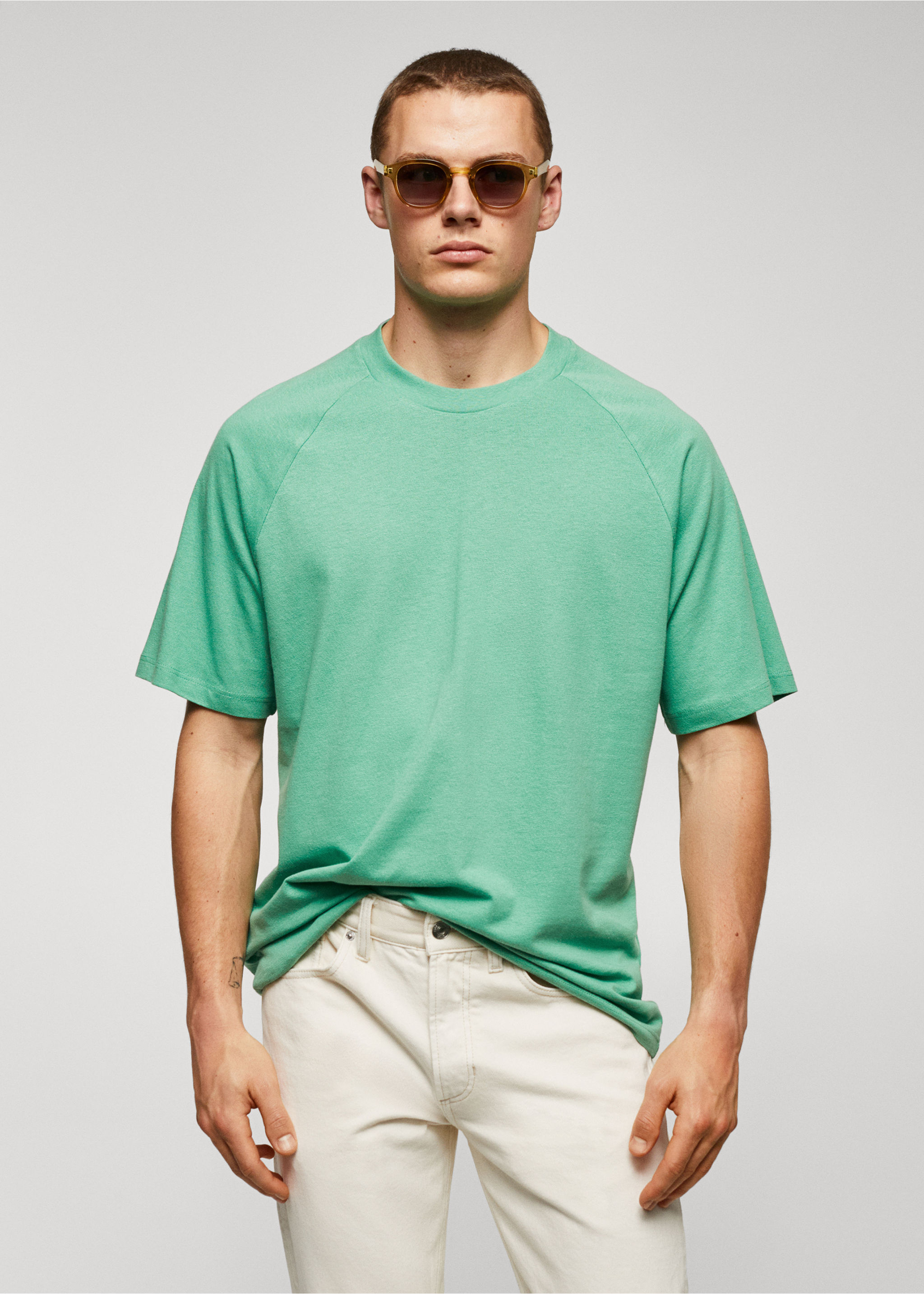Textured cotton-linen t-shirt - Medium plane