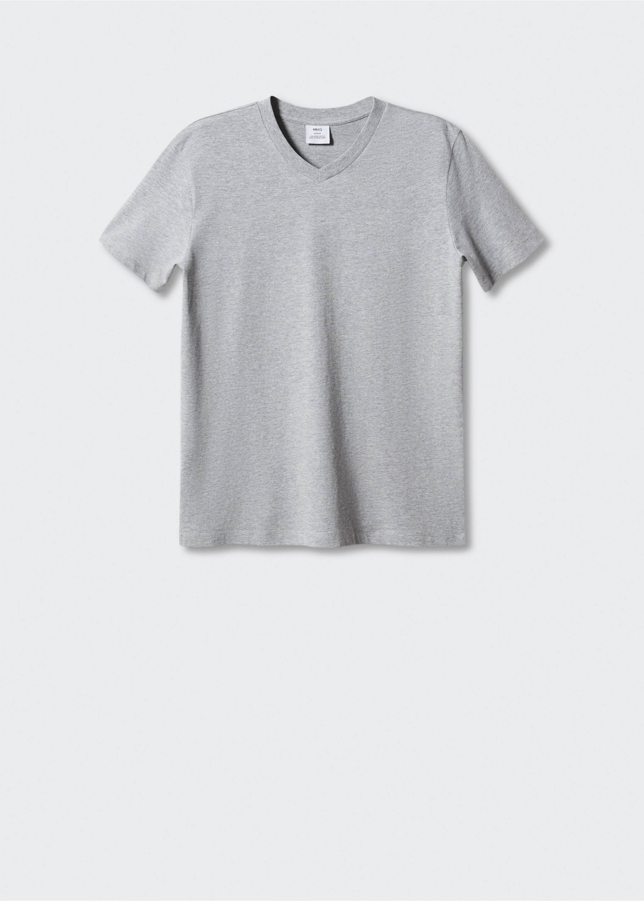 Basic cotton V-neck T-shirt - Article without model, Medium Heather Grey. Ref: 57010794-00.