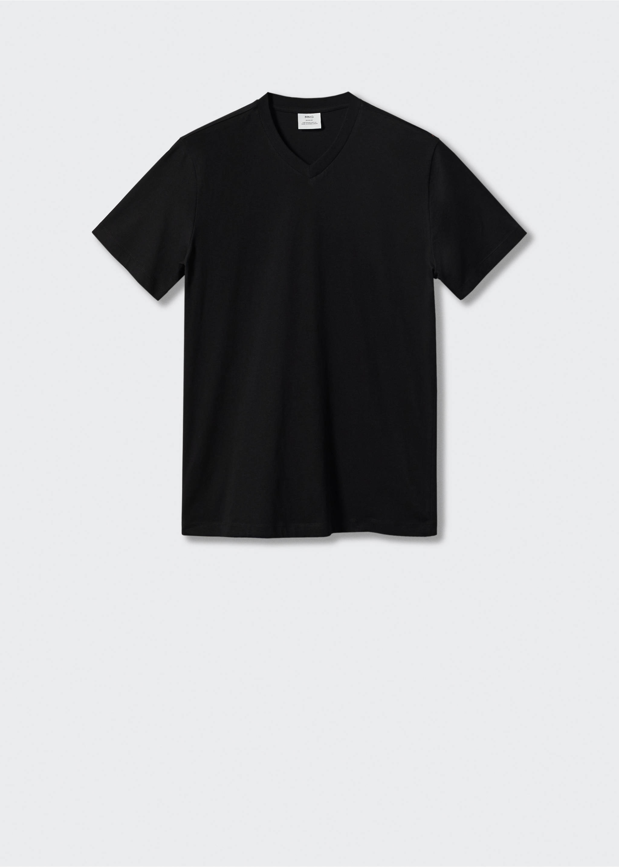 Basic cotton V-neck T-shirt - Article without model, Black. Ref: 57010794-00.