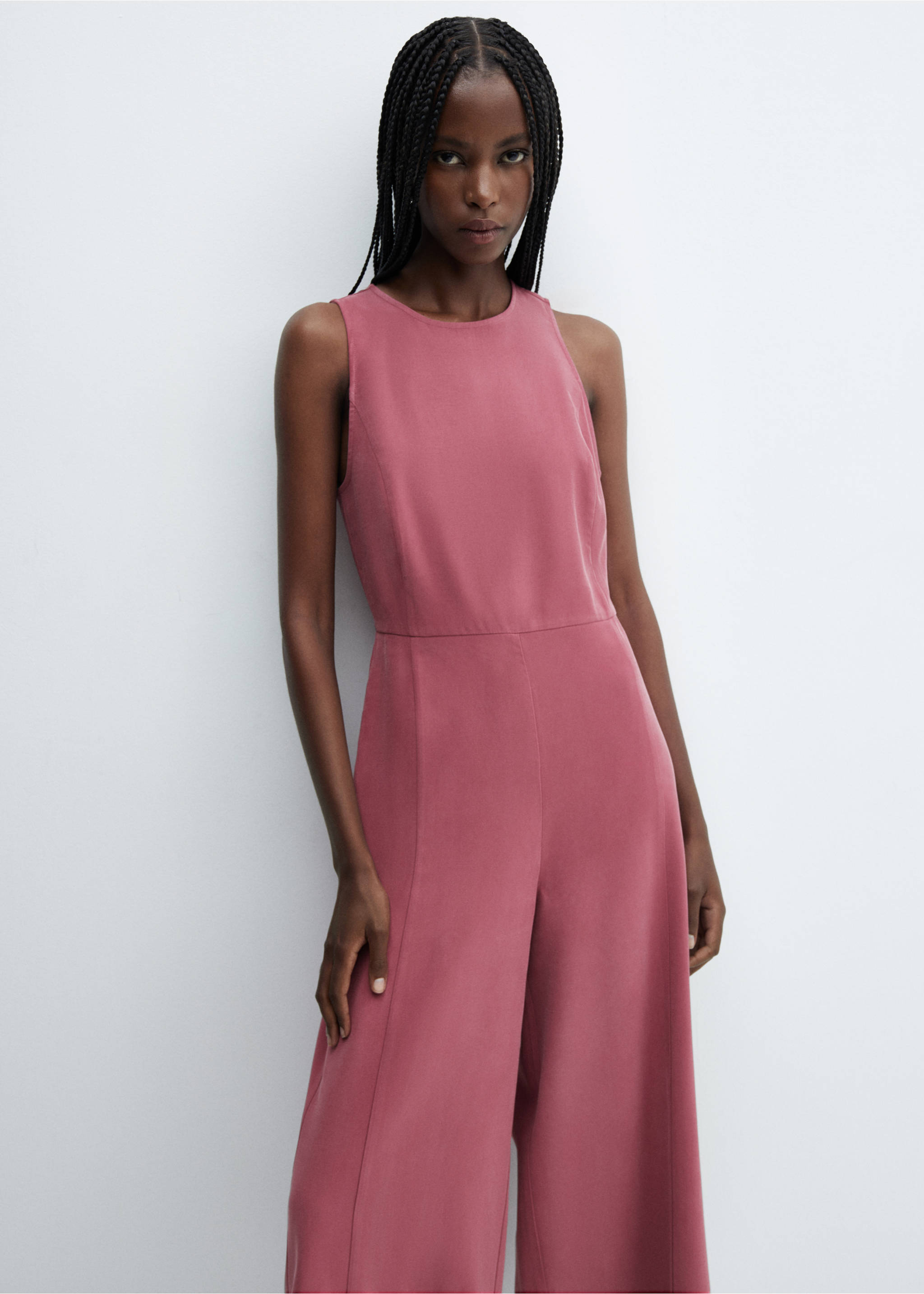 Cropped jumpsuit with straps - Medium plane, Pink. Ref: 57012001-00.