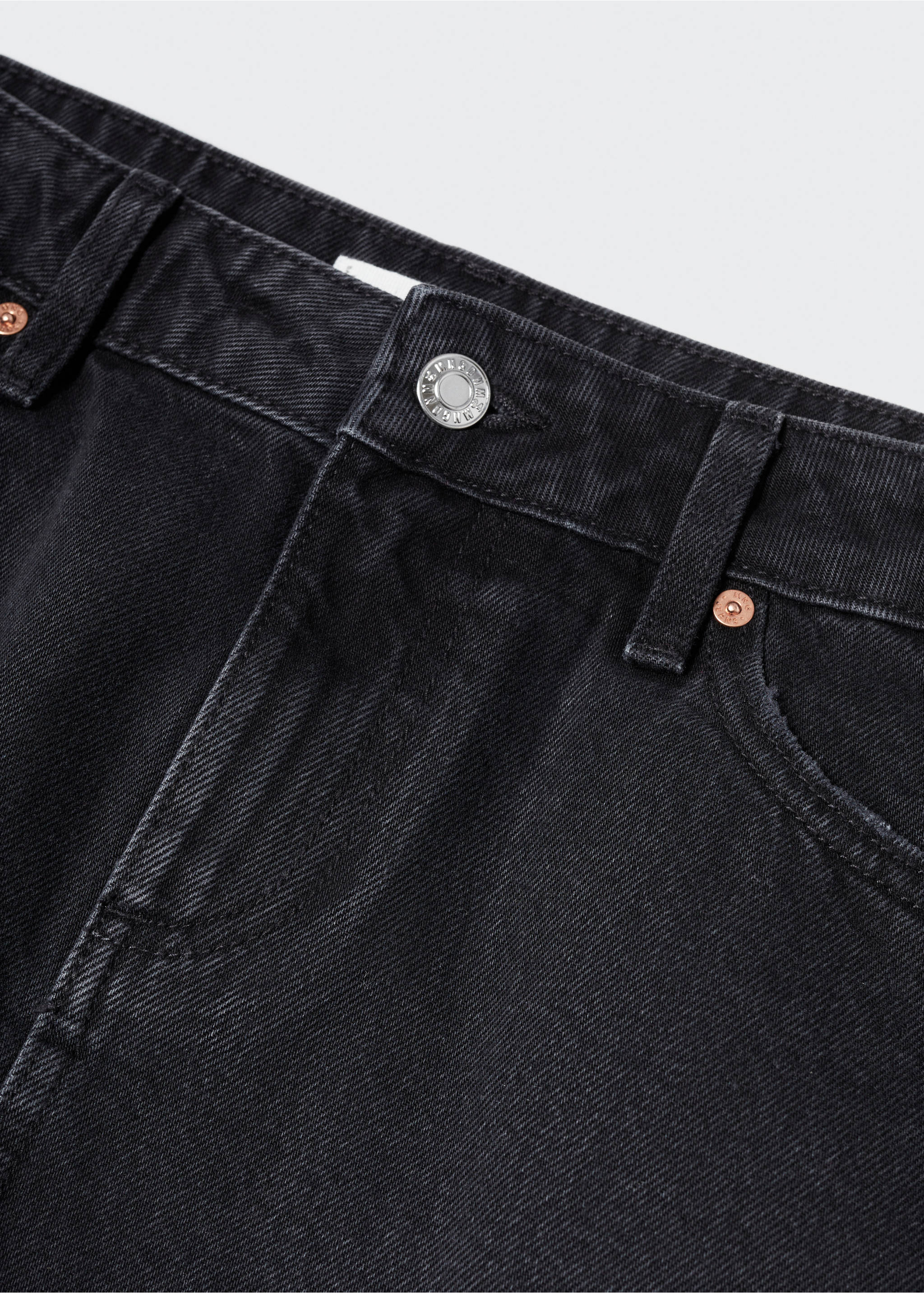 Low-rise denim mini skirt - Details of the article 8, Black denim. Ref: 57012879-00.