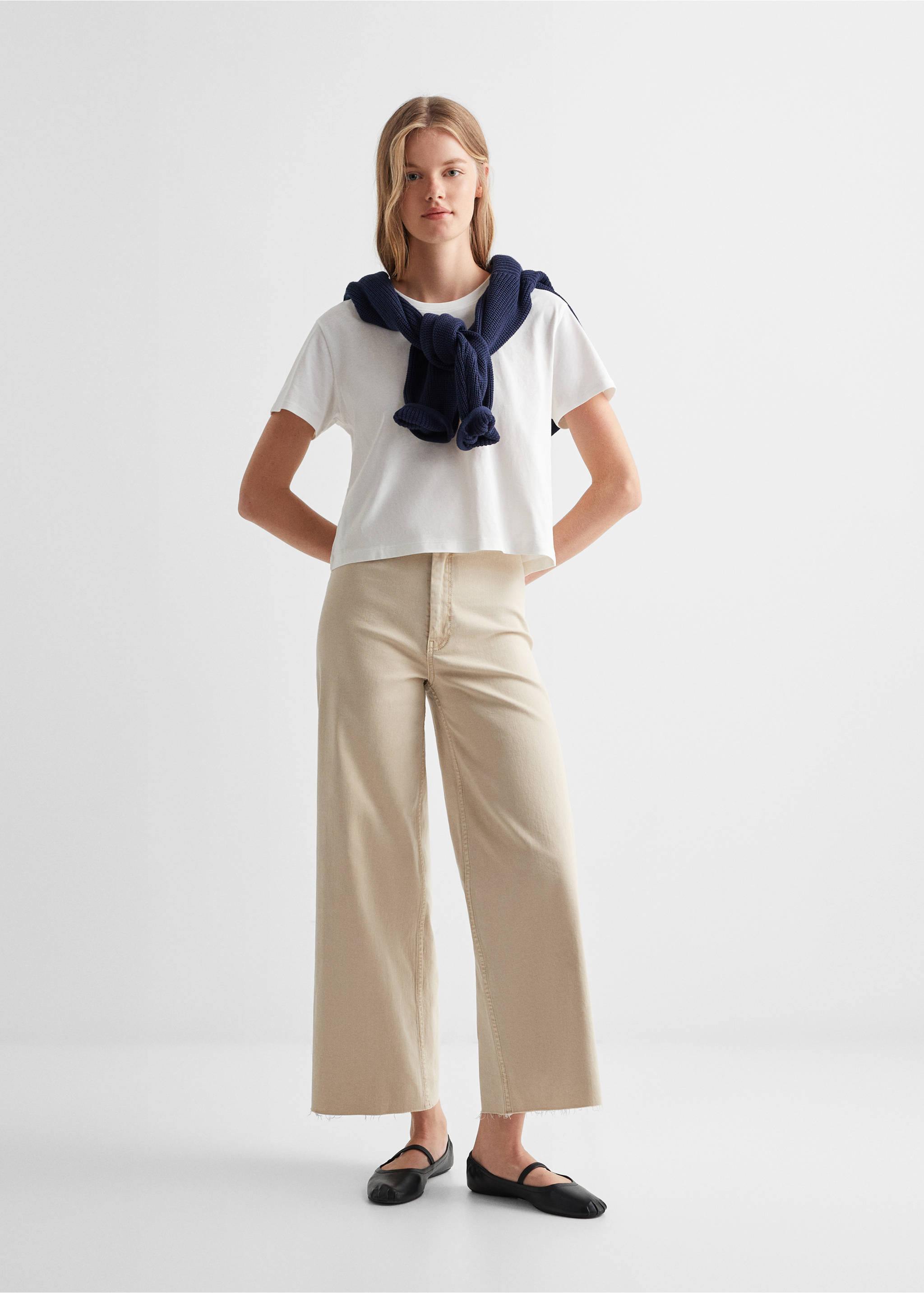 Jeans culotte mid-waist comfort - General plane, Beige. Ref: 57012882-00.