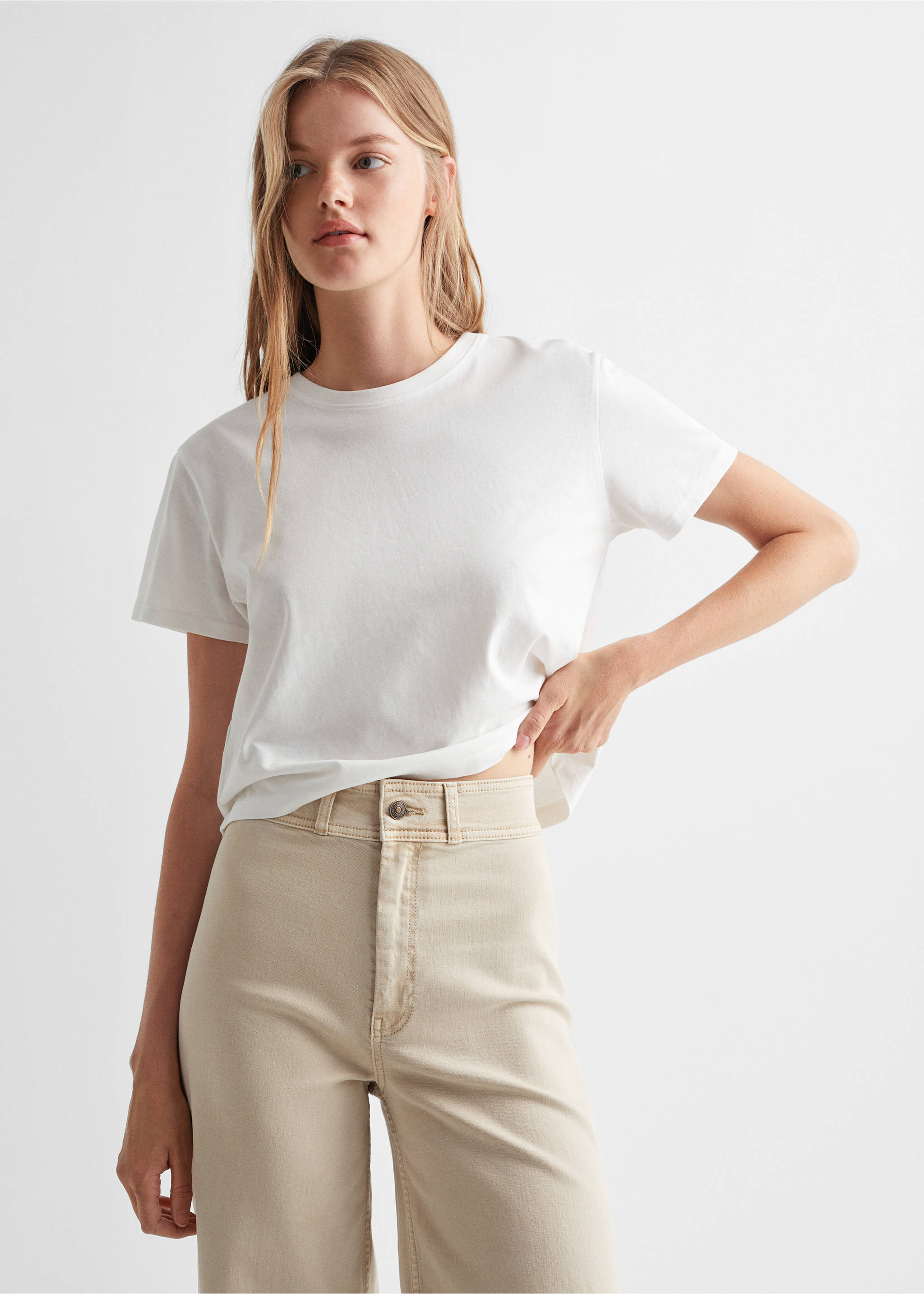 Jeans culotte mid-waist comfort - Medium plane, Beige. Ref: 57012882-00.