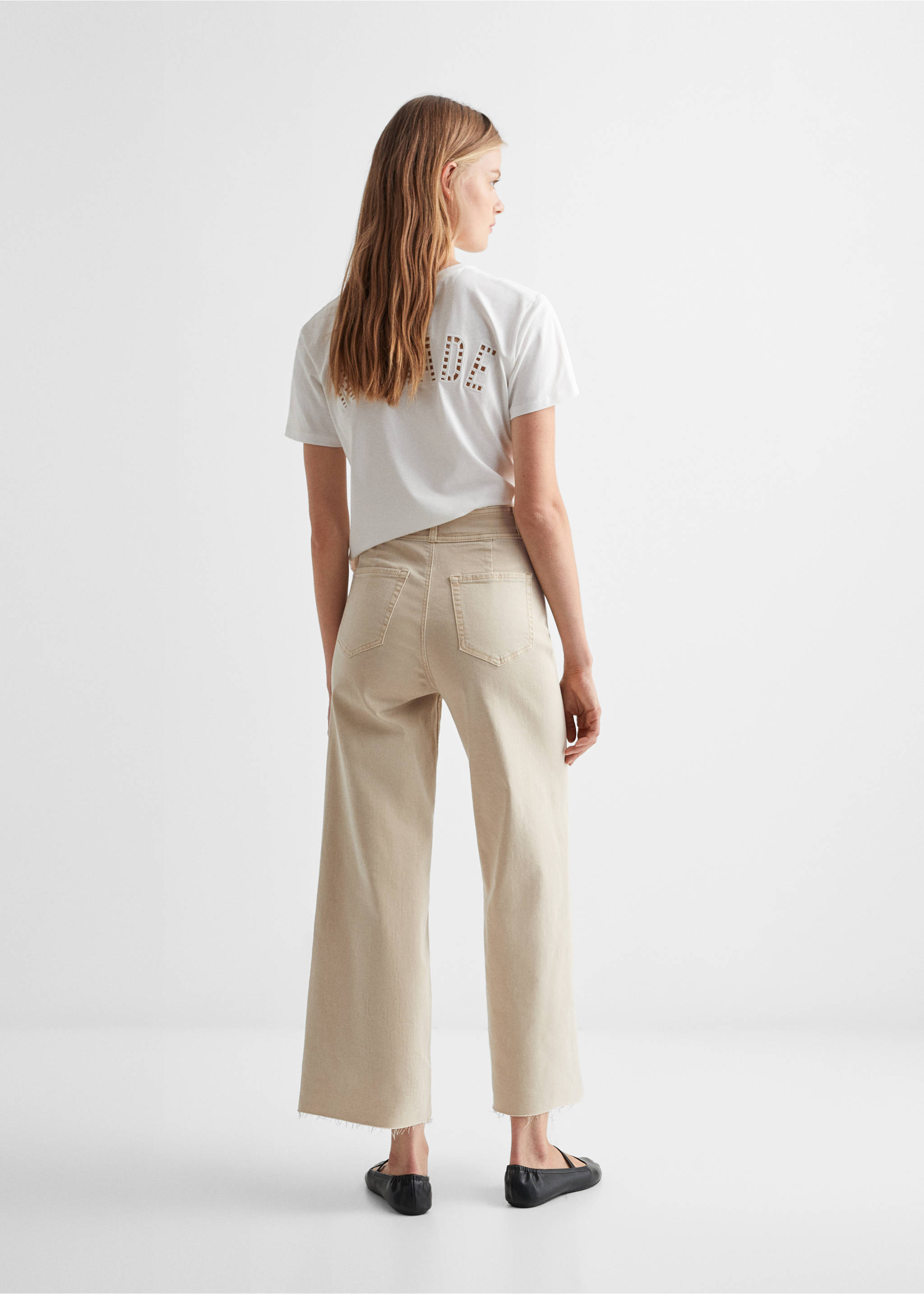 Jeans culotte mid-waist comfort - Reverse of the article, Beige. Ref: 57012882-00.