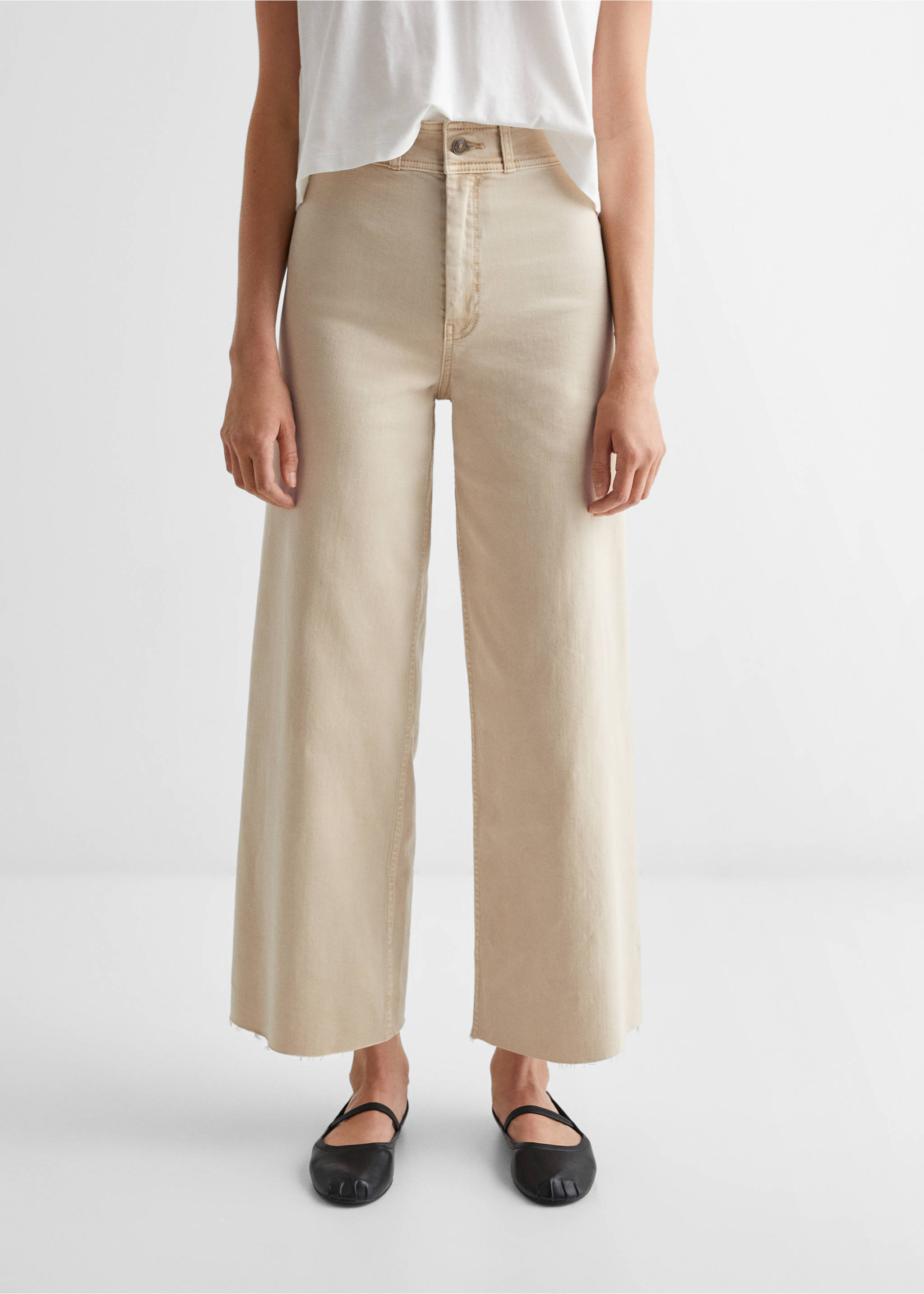Jeans culotte mid-waist comfort - Details of the article 6, Beige. Ref: 57012882-00.